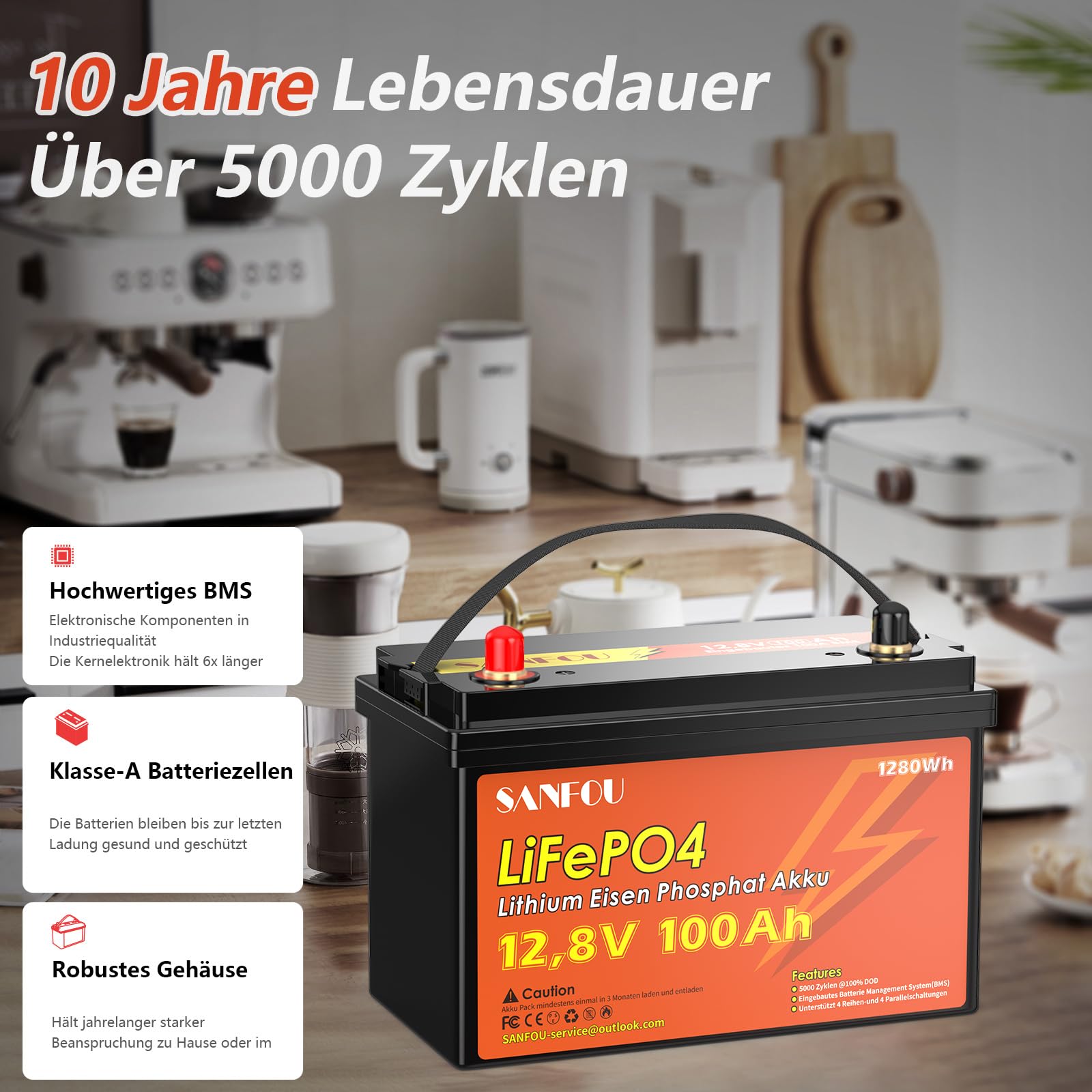 Batteria LiFePO4 12 V 100 Ah, 1280 Wh con BMS 100 A, 5000-15000 volte, supporto 4S4P, perfetta come fonte di energia per camper e campeggiatori