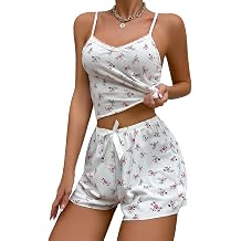 Cute Pajama Sets for Women 2 Piece Lounge Set Camisole Tops and Shorts Sexy Lace Soft Pjs Y2k Floral Sleepwear
