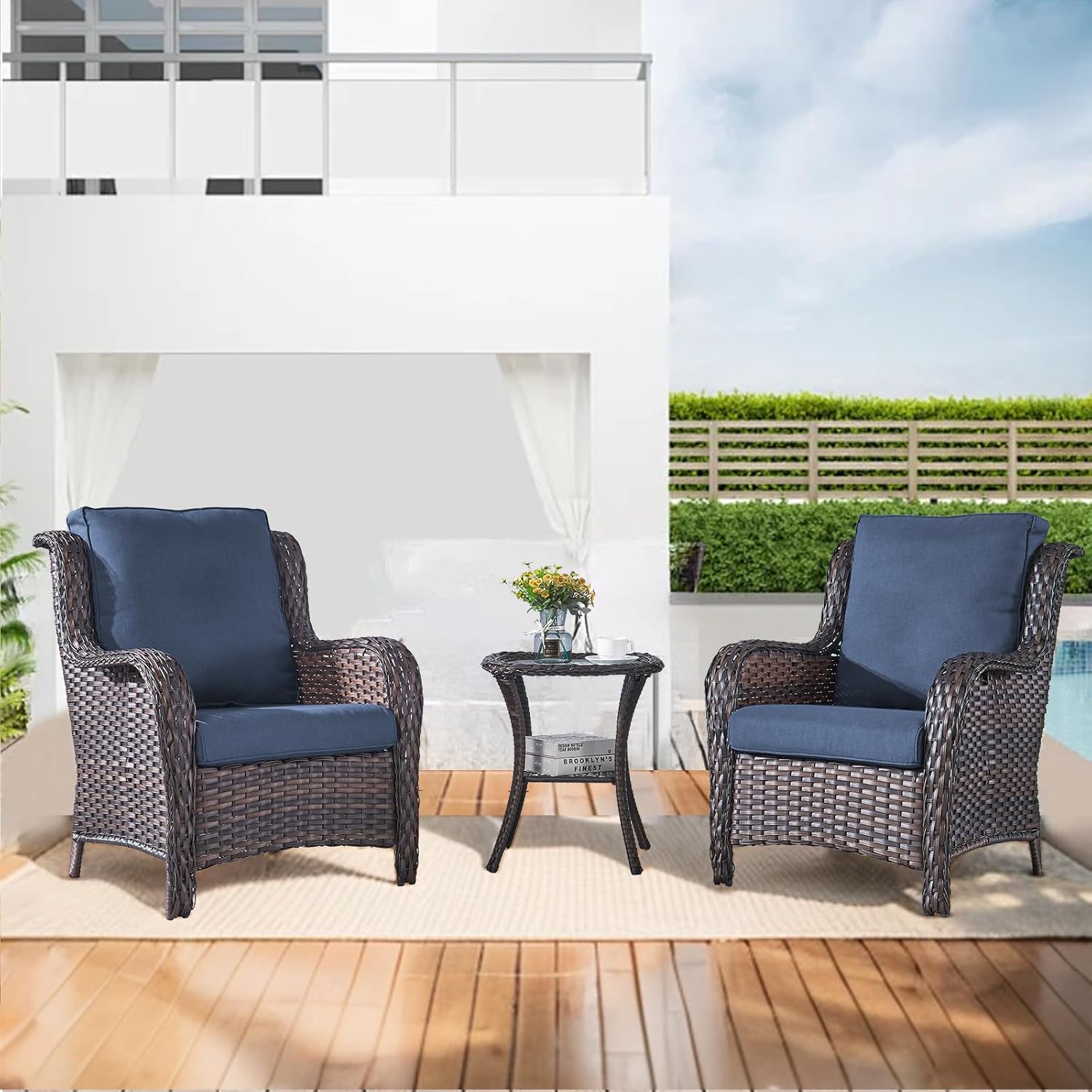 Rilyson Patio Cushions for Outdoor Furniture - 22×24 Inches High Back and Deep Seating Outdoor Cushion for Patio Chairs Sofa Couch Loveseat Water Resistant(Blue/2 Set/No Button)