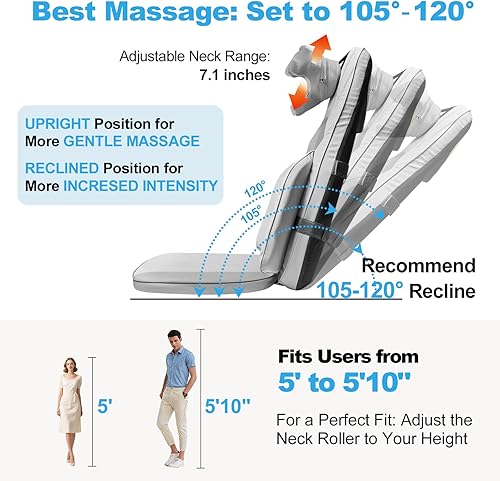 Miniatura 4 de Shiatsu Masajeador de espalda y cuello con calor, cojín de masaje de cuerpo completo 4D con vibración, diseño de doble cuello, intensidad ajustable,