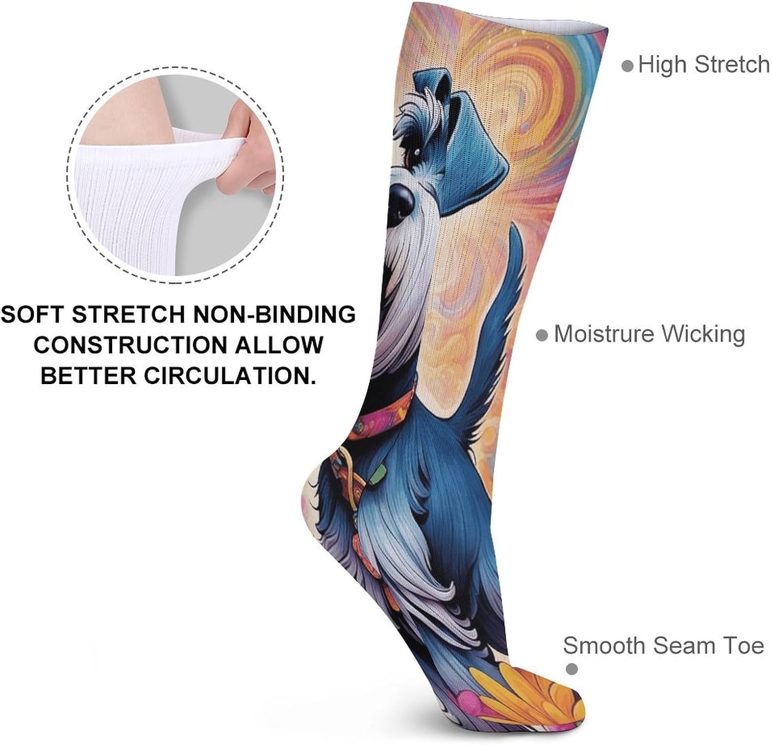 Fantasy-style Schnauzer Crew Socks Casual Breathable Calf Socks | Cushion Running Athletic Socks Long Performance Breathable Sports Socks for Women Men