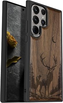 Carveit Wood Case for Galaxy S24 Ultra Lunar Majesty Stag-Walnut | Samsung Galaxy S24 Ultra Cover, Unique Wooden Design, Engraved Wood with TPU Shockproof Bumper, Wireless Charging Compatible