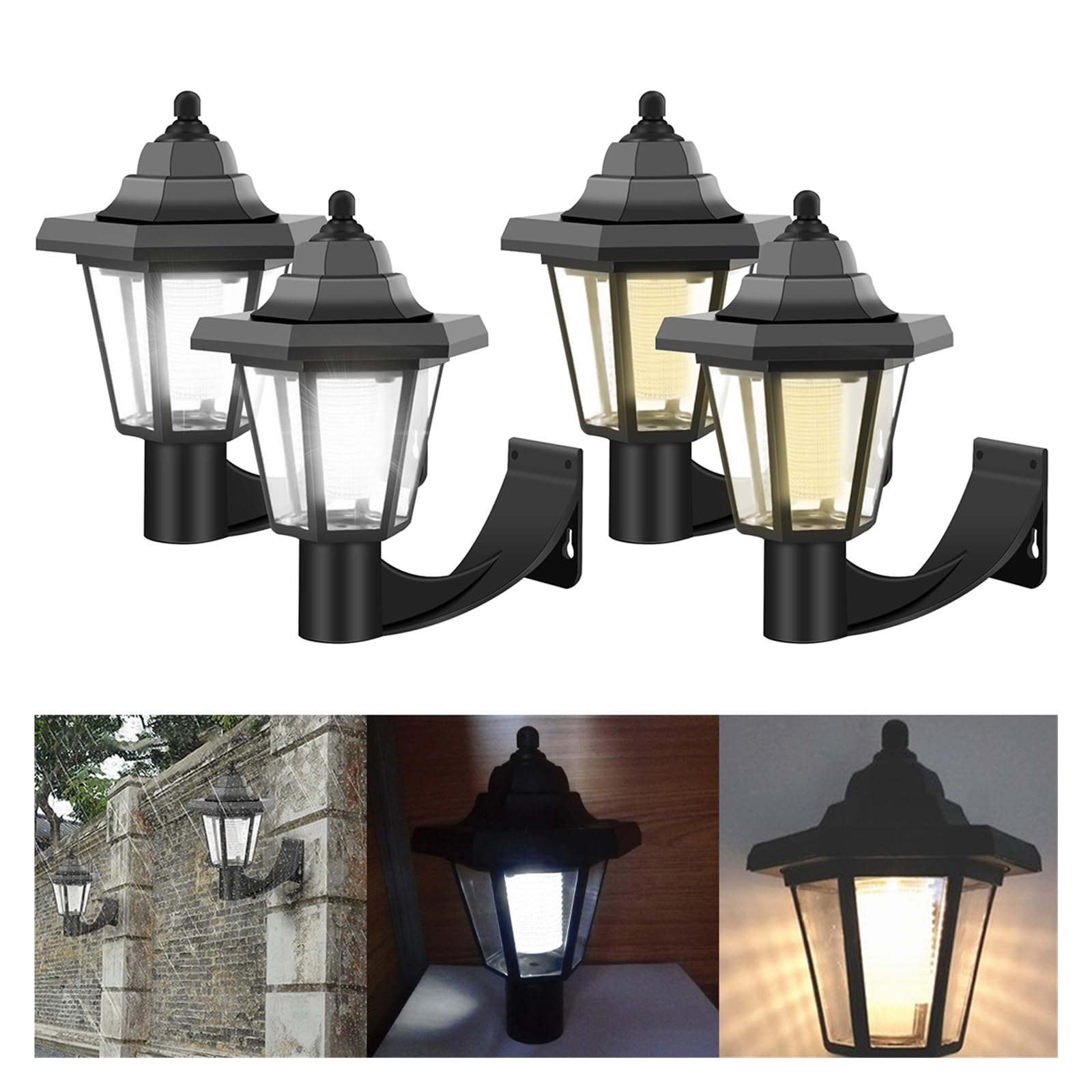 Ogrodowe lampy solarne Solarne lampy ścienne LED Lampa gankowa Oświetlenie ogrodowe zewnętrzne Wodoodporne sześciokątne oświetlenie latarni ulicznej Retro wystrój dziedzińca 2 szt.