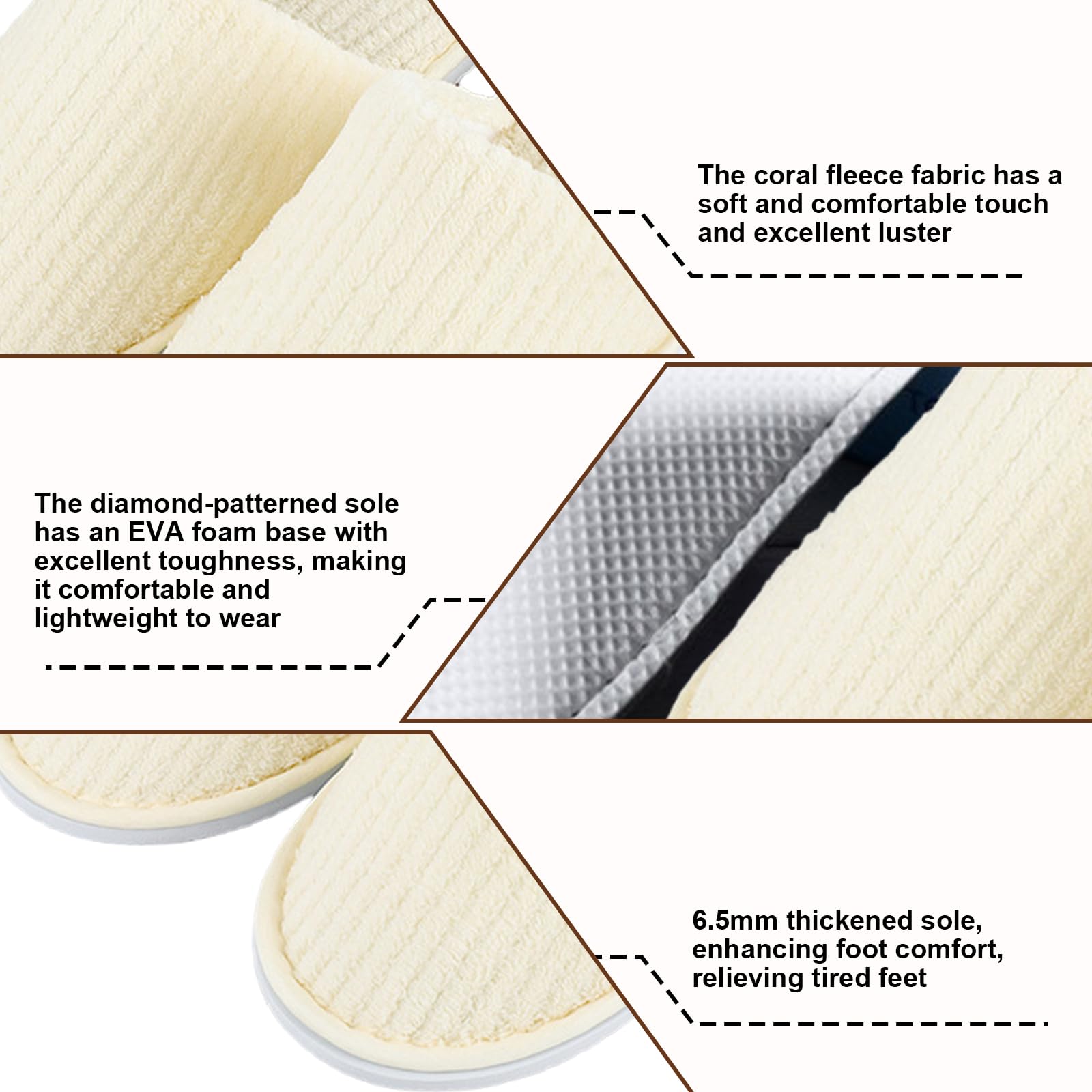 Lot de 10 paires de pantoufles de spa, antidérapantes, jetables, avec orteils fermés, en tissu éponge pour la maison, la chambre à coucher, la salle de bain, l'intérieur - Unisexe - Beige