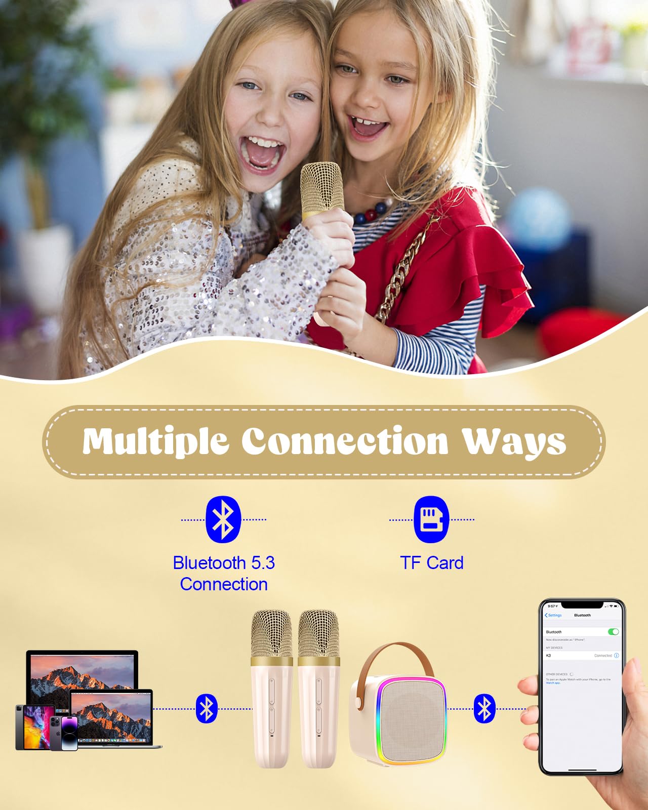 Mini máquina de karaoke con 2 micrófonos inalámbricos, juguetes para niños, altavoz Bluetooth portátil para niños y adultos, juguetes de Navidad para niñas de 4, 5, 6, 7, 8, 9, 10, 12 años, 2