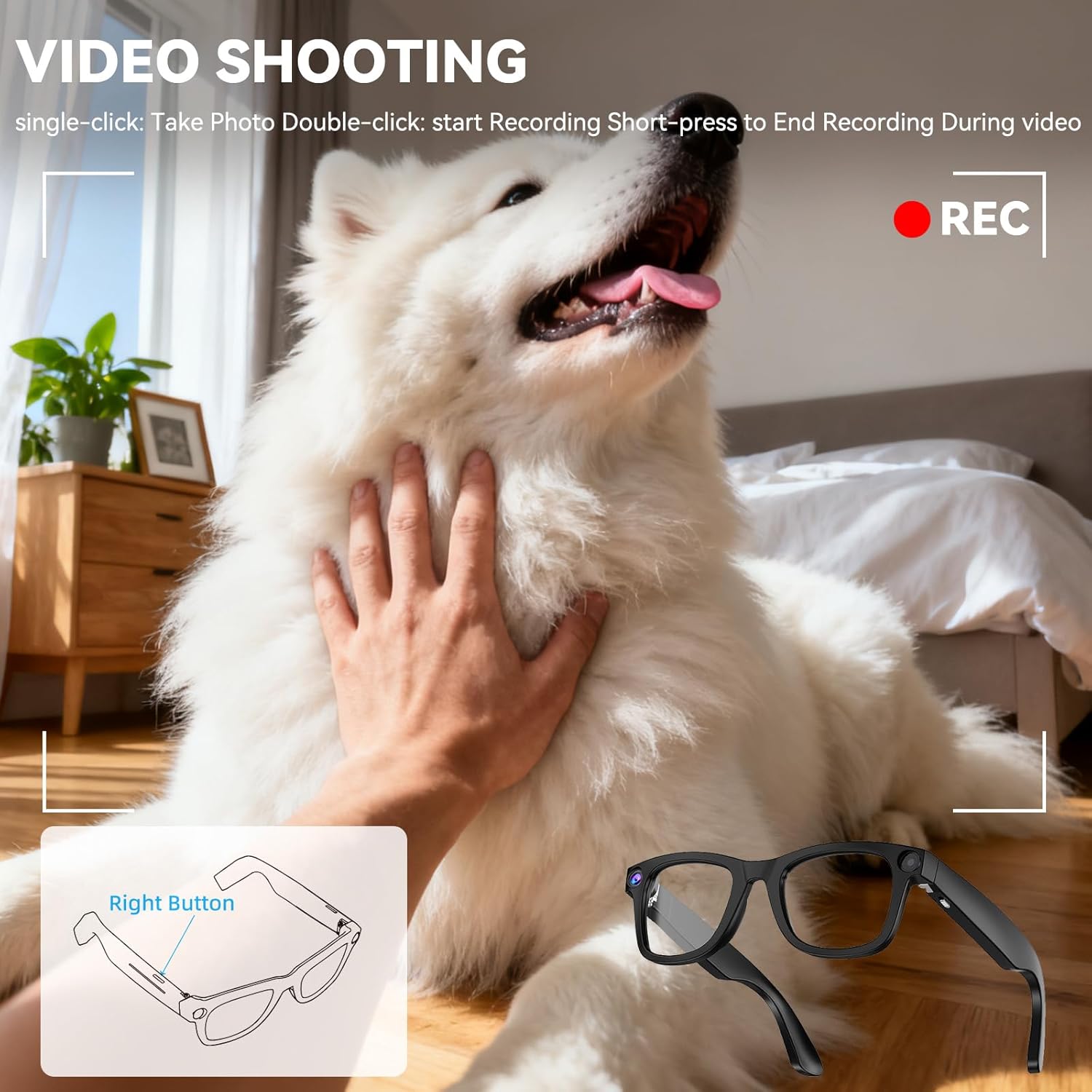 AI Smart Glasses with Camera - 1080P Video & 8MP Camera, Voice Control, Recording Glasses with AI Assistant, Object Recognition, for Travel, Conferences & Vlogging