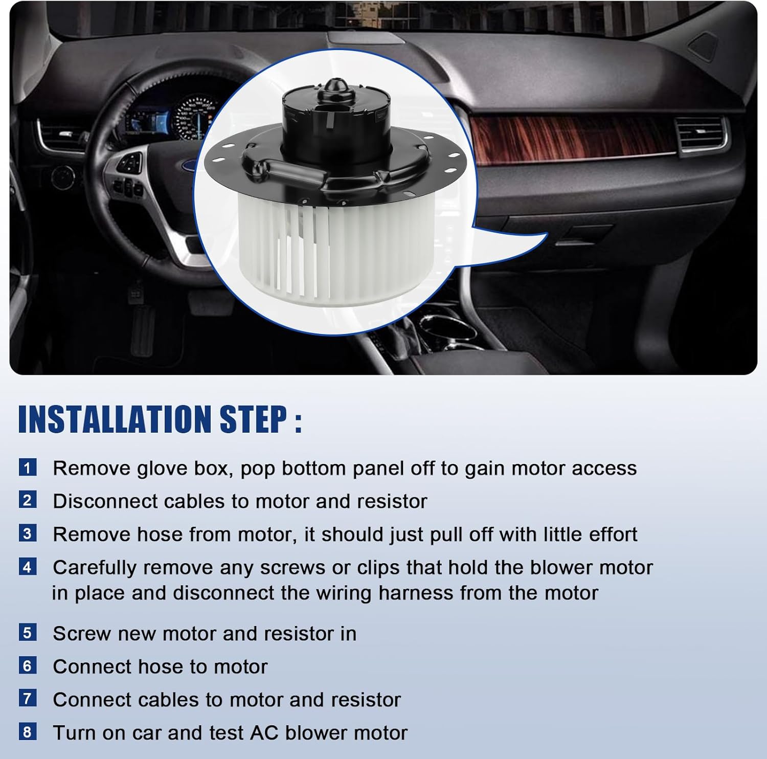 AC Blower Motor with Fan Fits for Ford E150 E250 E350 E450 Econoline Club Wagon Super Duty 2003 2004 2005 2006 2007 2008, HVAC Heater Blower Motor Replace 700022, XC2Z-19805-BA