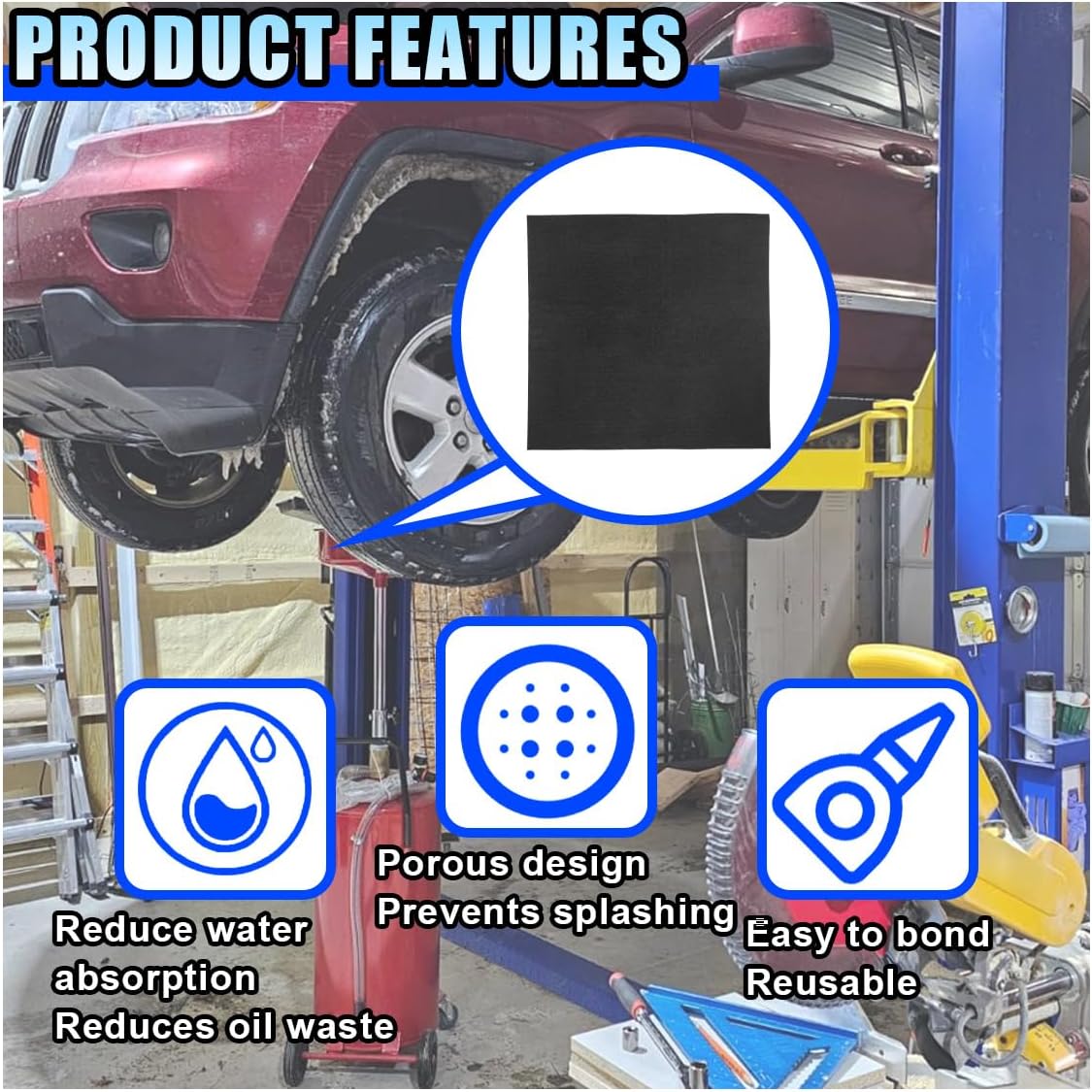22'' Oil Drain Splash Pad, Black Square No Splatter Pad Oil Change Mat for Transmission Drain Pan, Oil Splash Pad Fits Most Oil Drain, Oil Change Pan (3PCS)