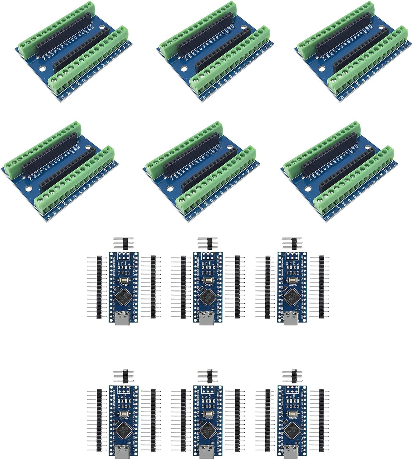 12-Pack Nano V3.0 Development Bundle with 6X ATmega328P USB-C Controller Boards and 6X IO Expansion Shields