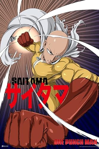 Miniatura 3 de Laminated One Punch Man Saitama Flying Punch - Póster de anime de superhéroes japoneses con texto en inglés, 12 x 18 pulgadas