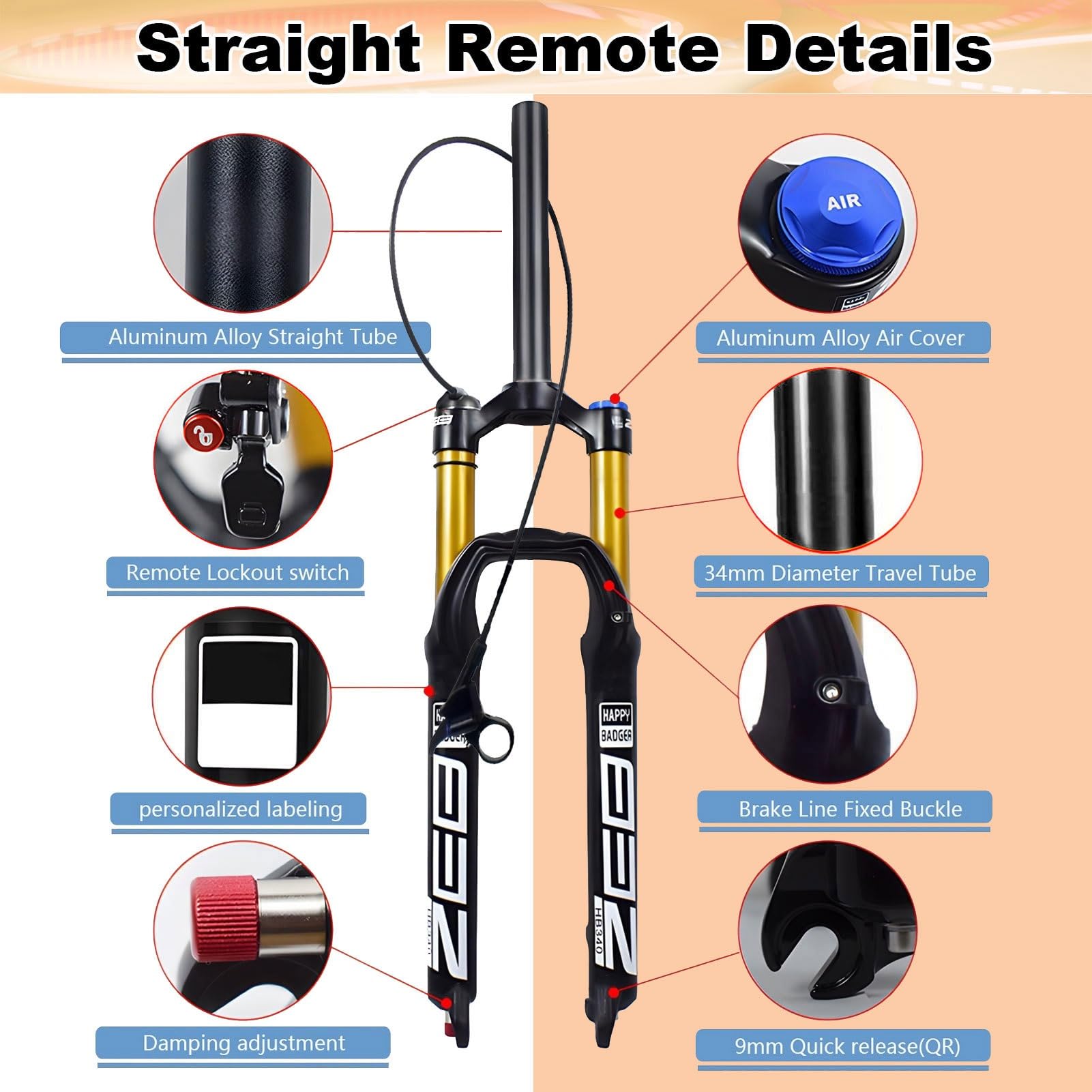 Widelec do roweru górskiego, 26, 27,5, 29 cali, 140 mm, przednie, 34 mm, wewnętrzna rura, zawieszenie pneumatyczne do AM, XC, MTB, Downhill Cycling