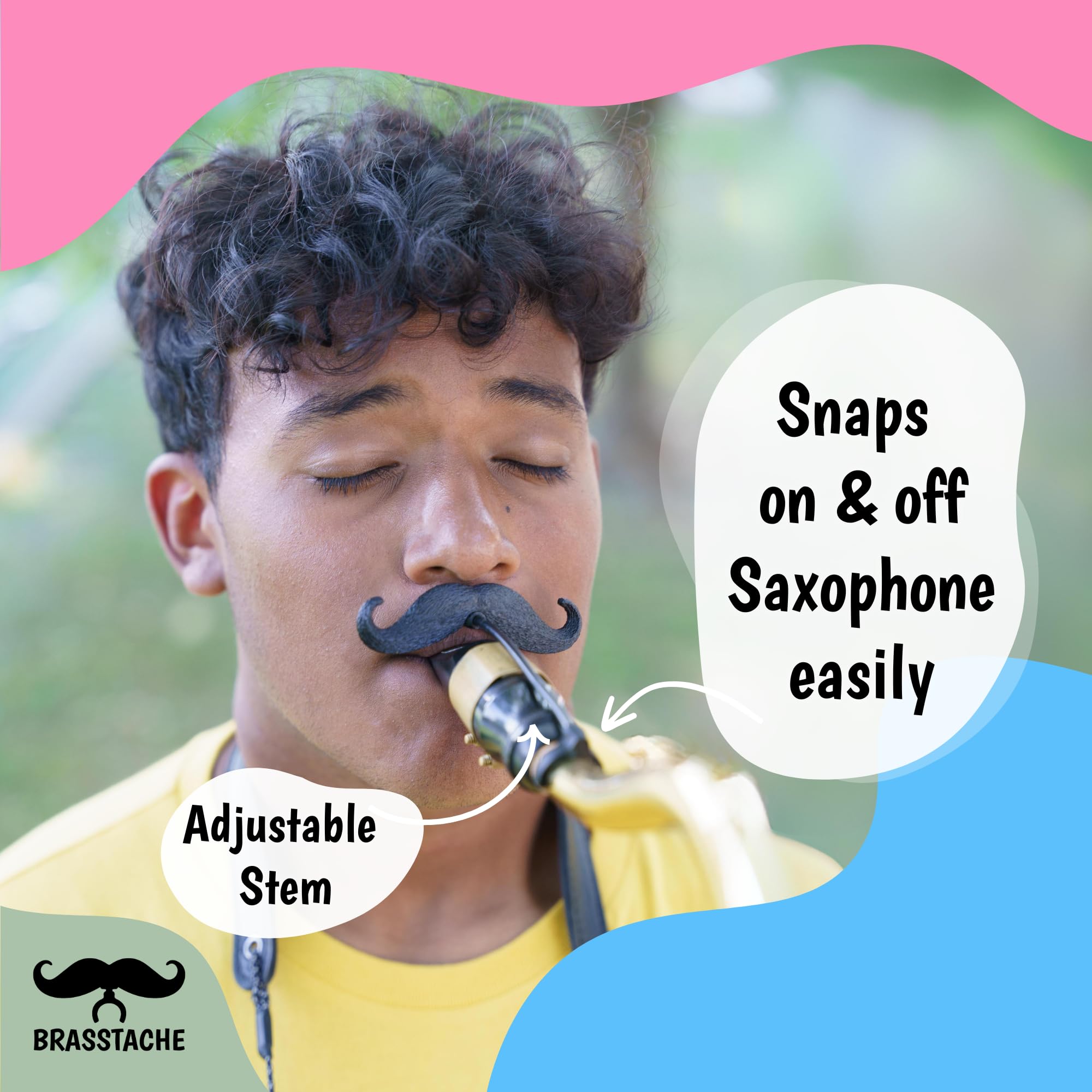 Brasstache - Bigote de saxofón (paquete de 2, alto y tenor/bari) - Accesorio - Plástico - Saxofón plano B