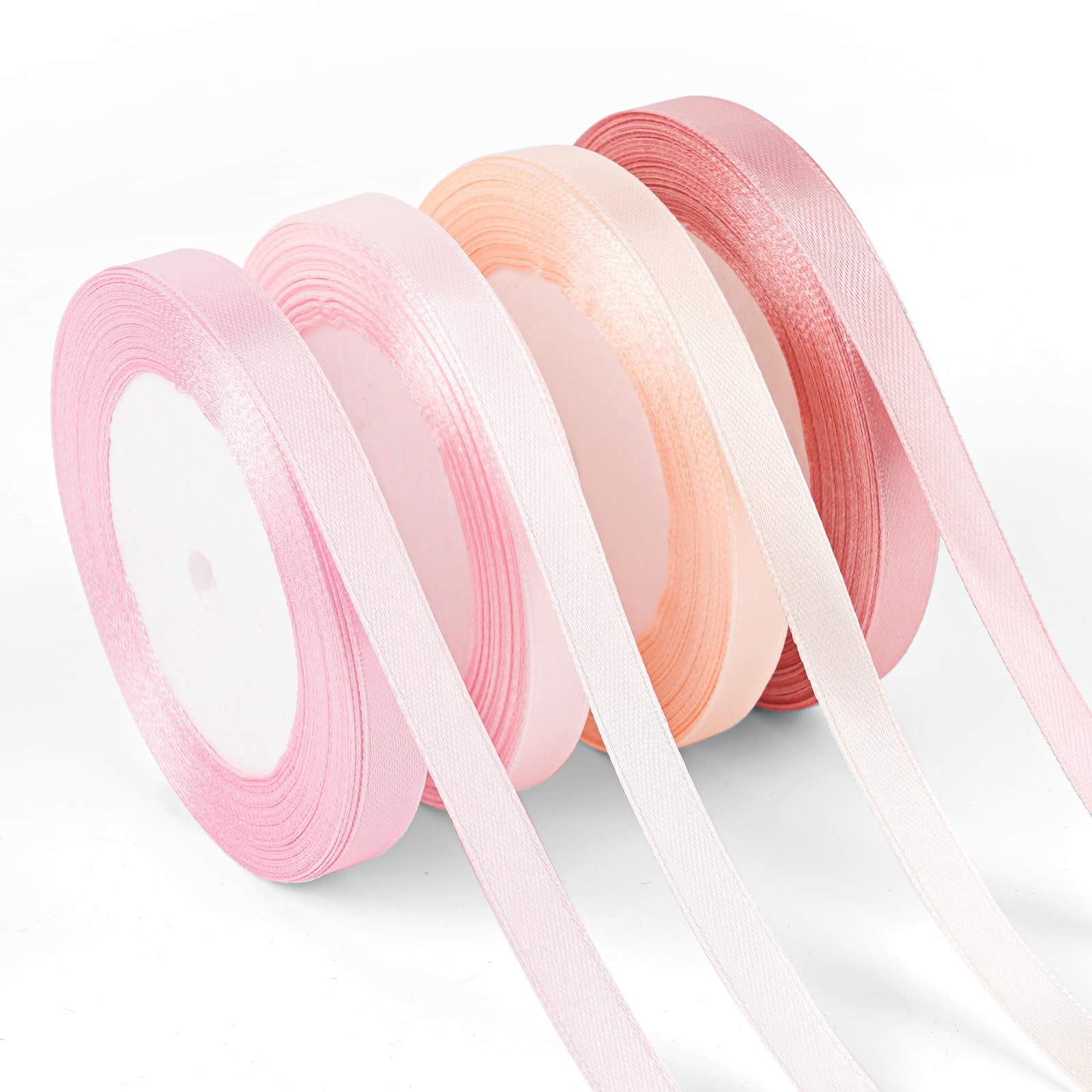 4 Rolls Dusty Pink Satin Ribbon: 10mm x 22M Gift Wrapping Ribbon, Total 88M for Gift Wrapping, Sewing, Balloon String, Florist Bouquets, Party, DIY, Cake, Hair Bows, Wedding Baby Showers DIY Crafts