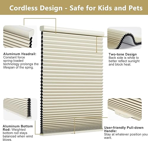 Miniatura 2 de Xidamen Persianas celulares opacas sin cordón, con diseño de panal de abeja, persianas de acordeón para oscurecimiento de la habitación para el