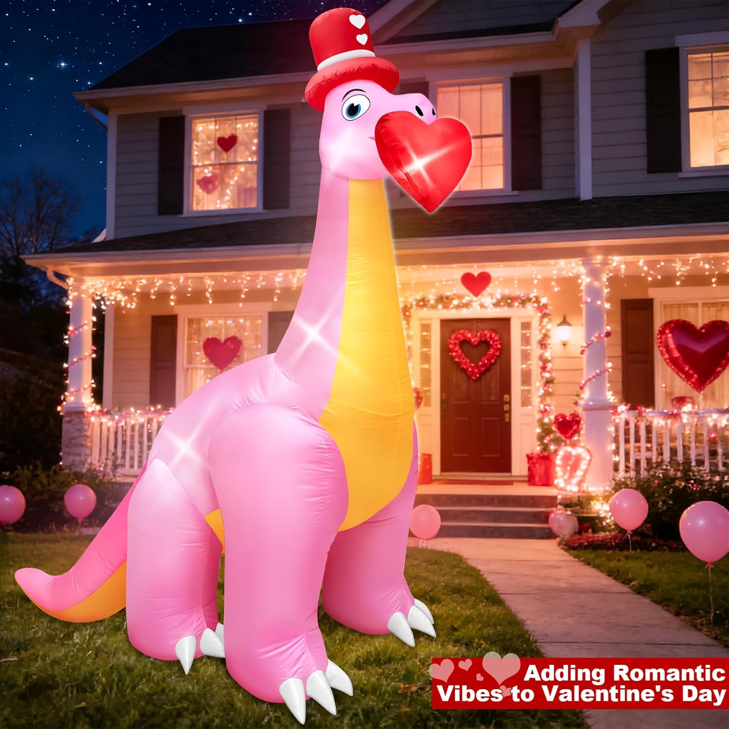 8FT Valentines Day Inflatables Outdoor Decorations Pink Dinosaur with Heart Valentines Blow Up Yard Decoration Built-in LEDs Valentines Day Decorations Outdoor Indoor Garden Lawn Wedding Holiday Party