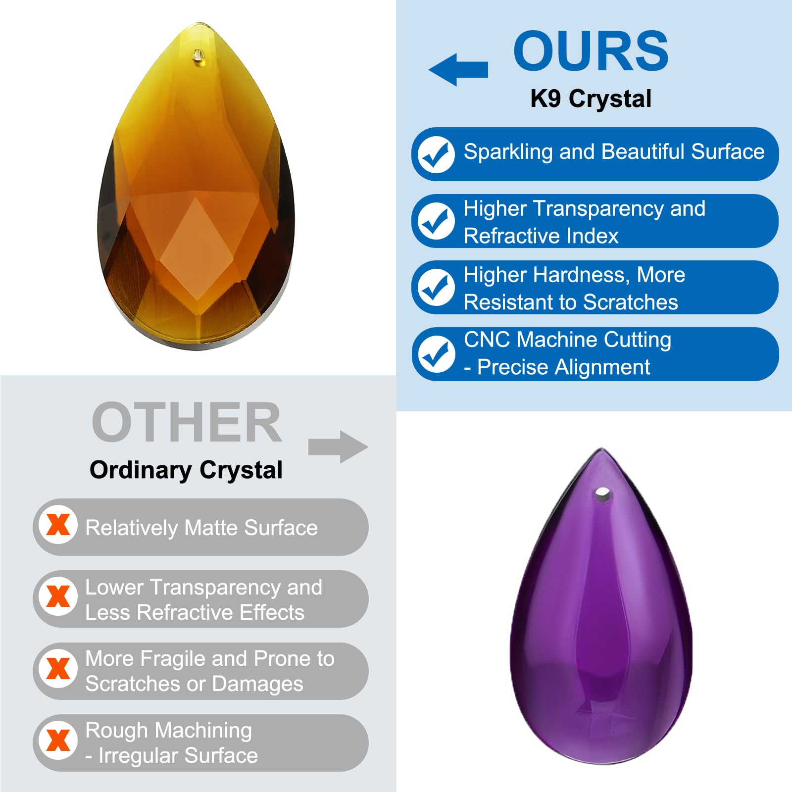 PATIKIL K9 Crystal Pendants Teardrop Beads - Image 3