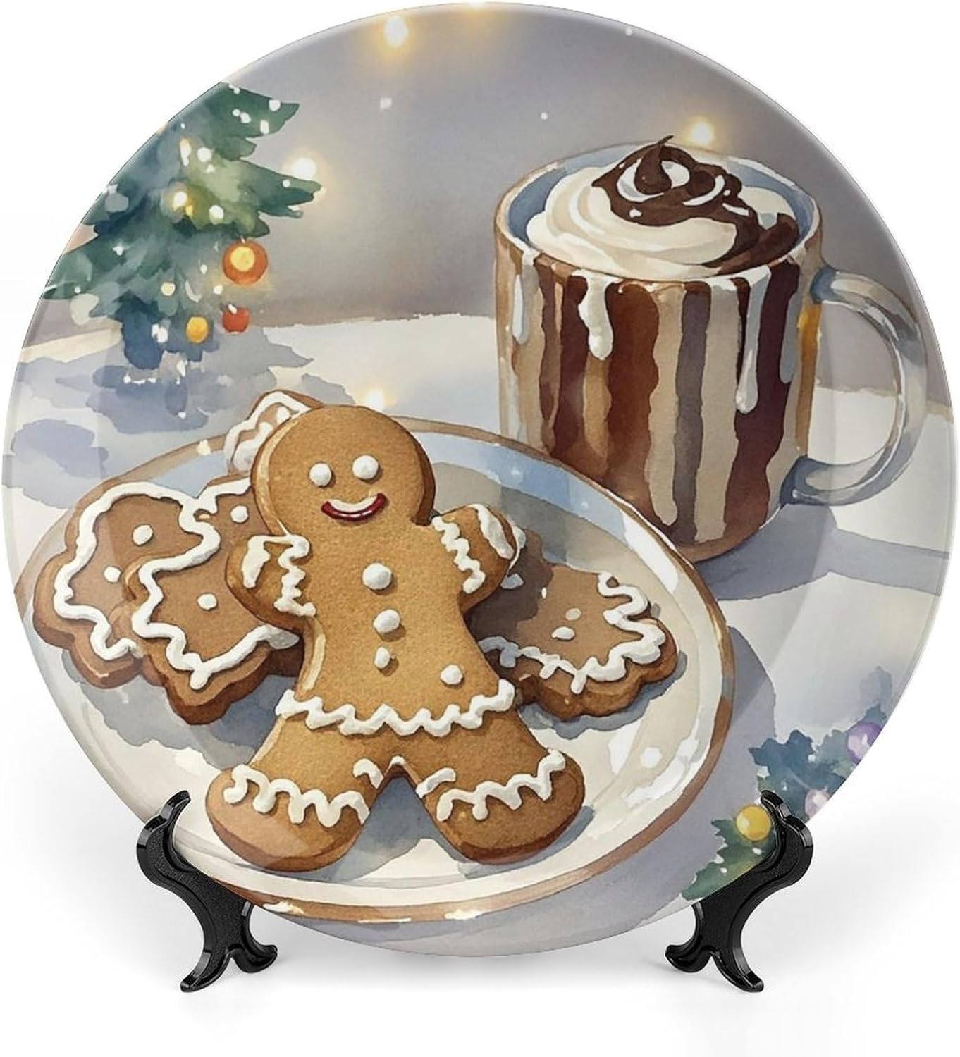 Leisurely Afternoon Tea Printed Bone China Decorative Plate with Display Stand Ceramic Wall Decor Plates Porcelain Dishes Dinner Plates Art Crafts Ceramic Ornaments 8inch