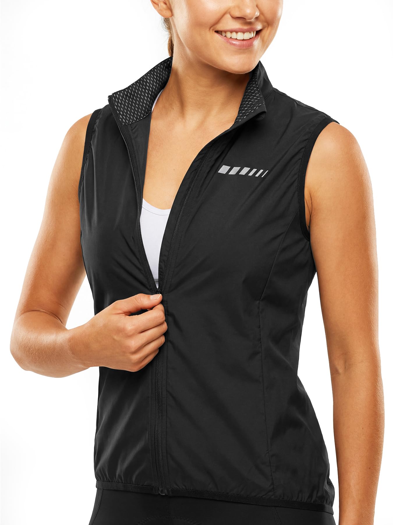 qualidyne Women's Windproof Cycling Vest, Full-Zip Bike Jacket with Pocket | Sleeveless breathable bicycle vest with a mesh back, packable design and low-light details for road biking and running