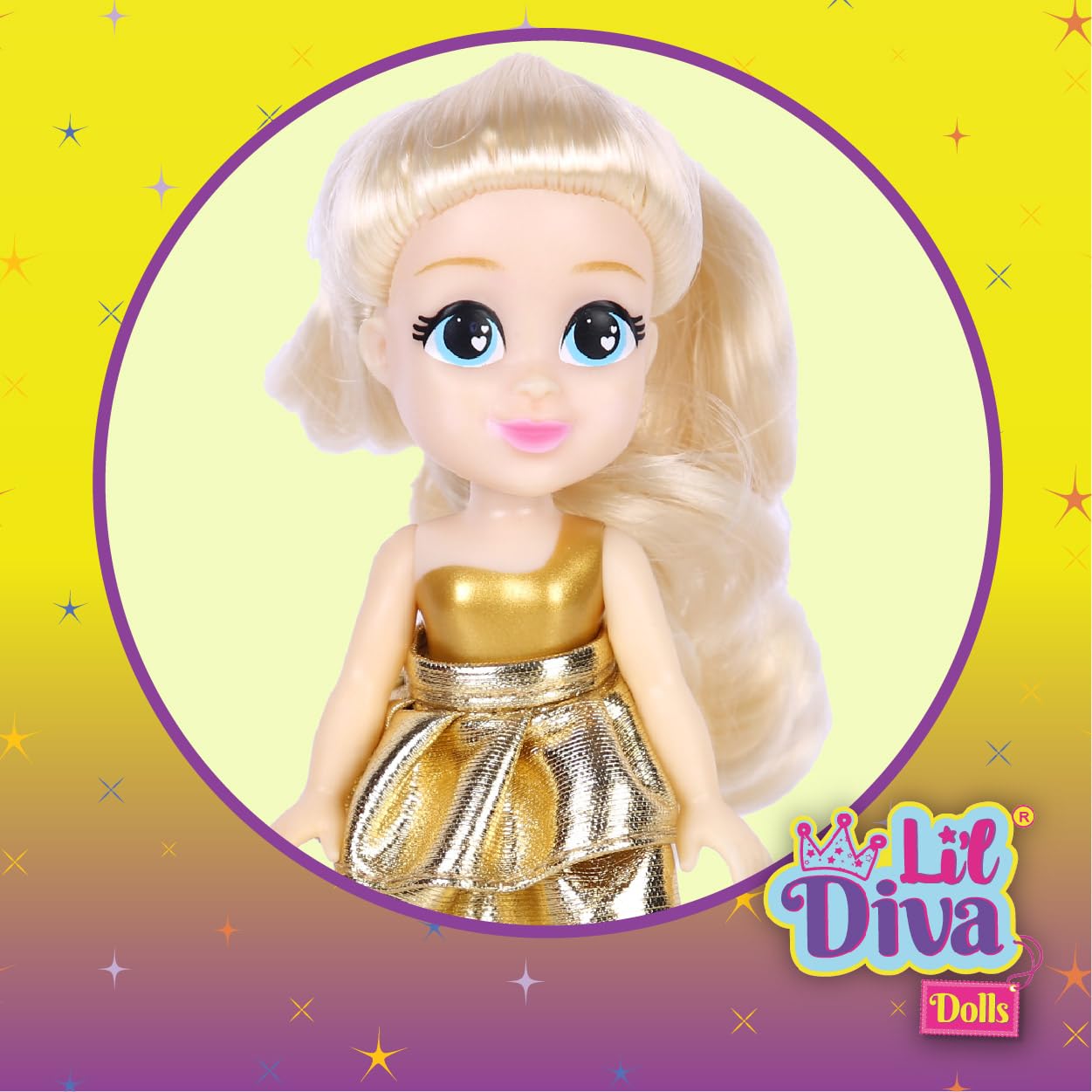Lil Diva Dolls 6" Glam Girl Glitterina Doll for Girls|Soft Movable Body with Realistic Features|Birthday Gift for Kids 3+ Yrs|Early Learning Toy for Girls|Ideal Gift for Birthdays & Special Occasions 3