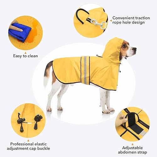 Miniatura 3 de Impermeable reflectante para perros  Impermeable ajustable para perros, impermeable ligero con capucha para perro, poncho deslizante, abrigo