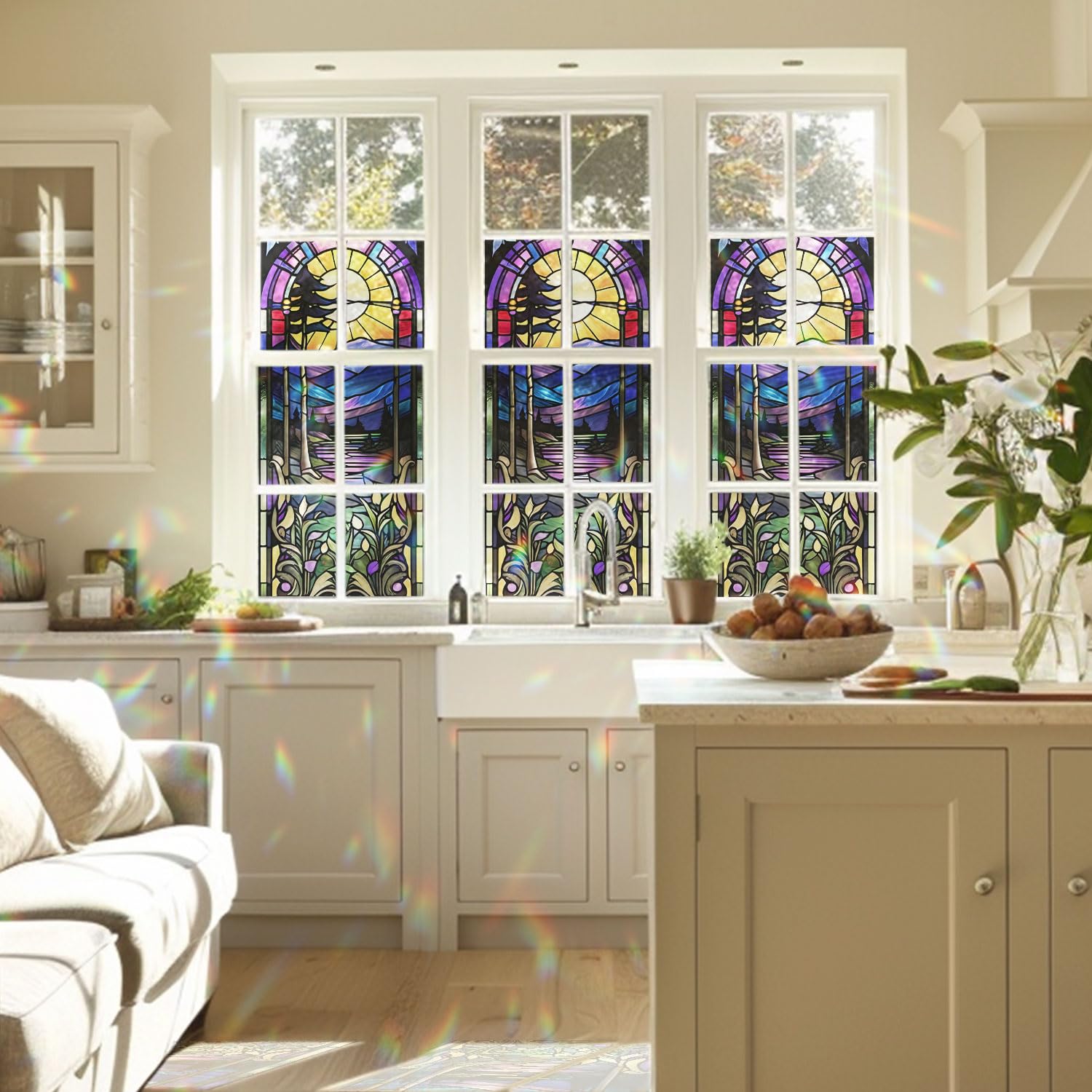 Twilight Stained Glass Window Film, Decorative Twilight Stained Glass Window Film, Twilight Stained Glass Window Film for Bathroom Door Heat Anti UV