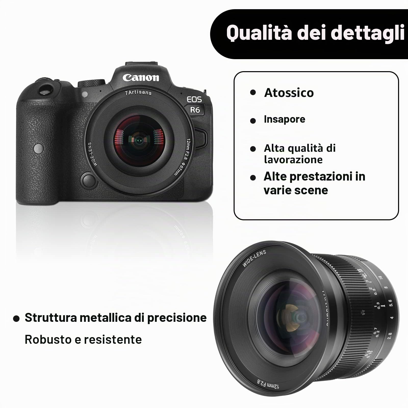 7artisans 12 mm F2.8 Mark Ⅱ Ultra grandangolare APS-C Messa a fuoco manuale Prime Lens compatibile per Canon RF Mount Mirrorless Fotocamere EOS R/EOS R3/EOS RP/EOS R5/EOS R6