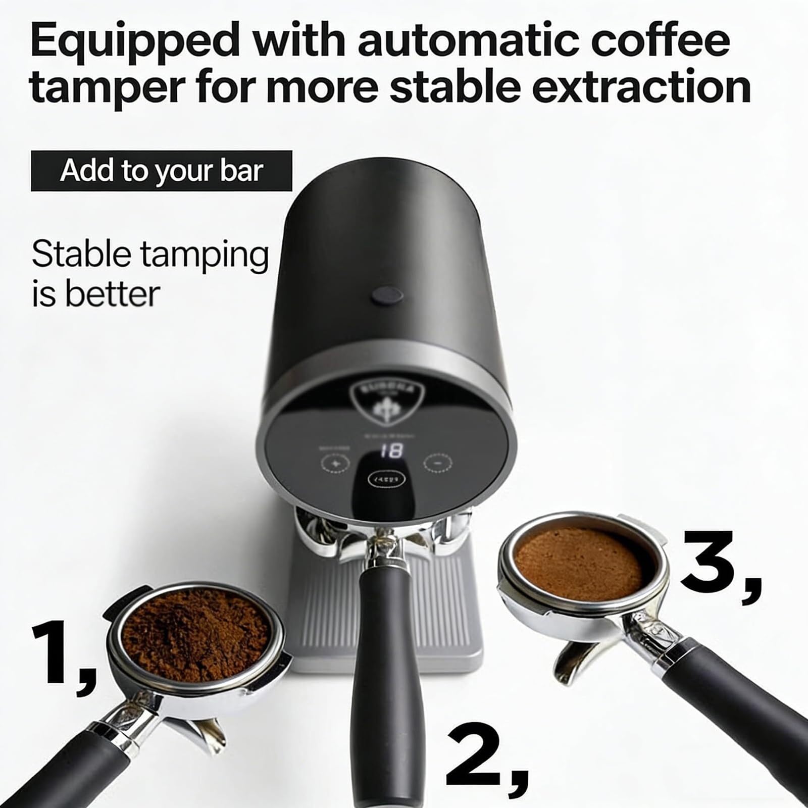 Elektroniczny ubijak do kawy, automatyczny ubijak do espresso 58 mm, regulowany uchwyt na kolbę filtra, regulowany nacisk 22-66 funtów (ok. 10,7-29 kg), elektryczna prasa kawy