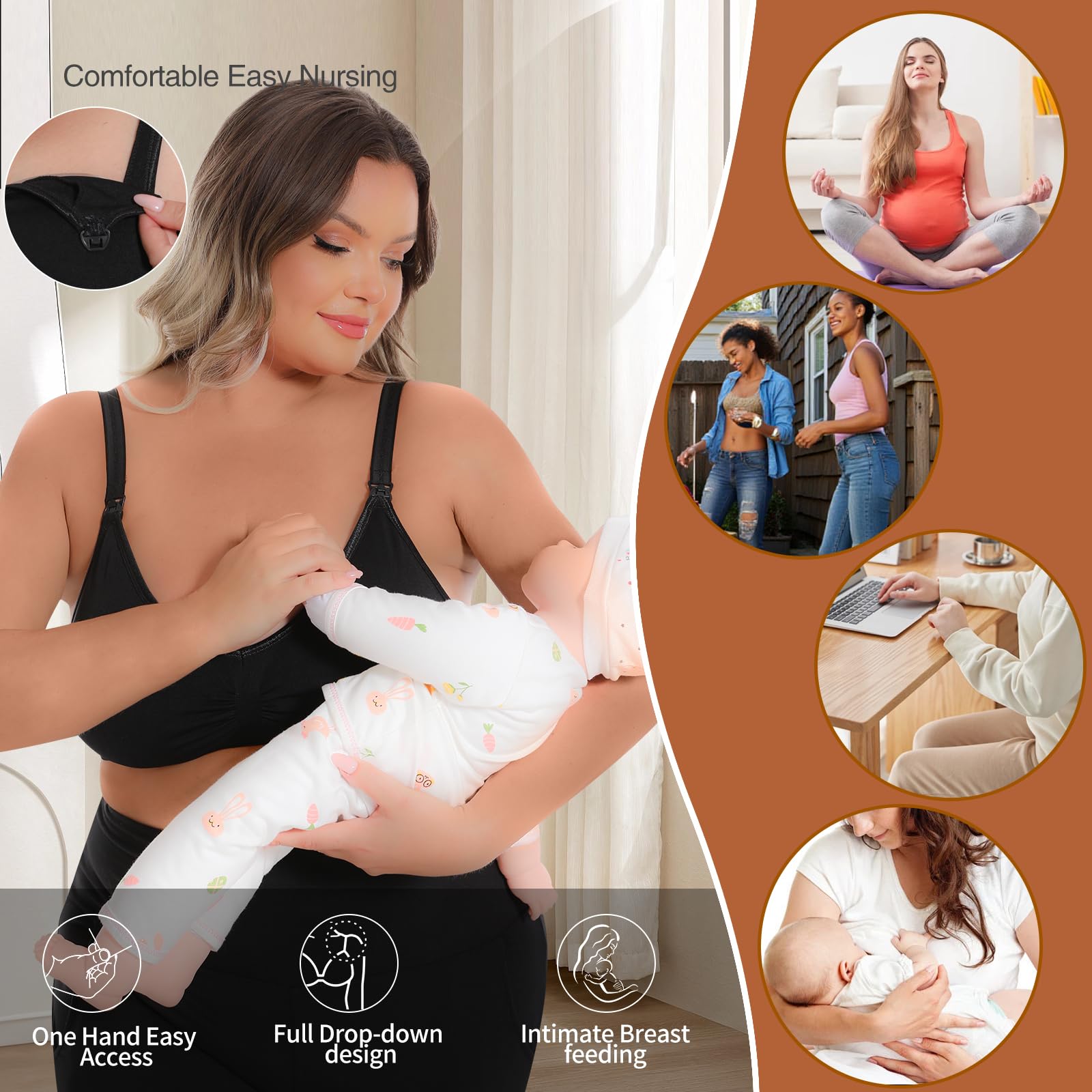 3 Piezas Sujetadores de Lactancia para Mujer, Sujetador de Maternidad Sin Costuras Sin Aros Maternity Nursing Bra con Extensiones y Almohadillas