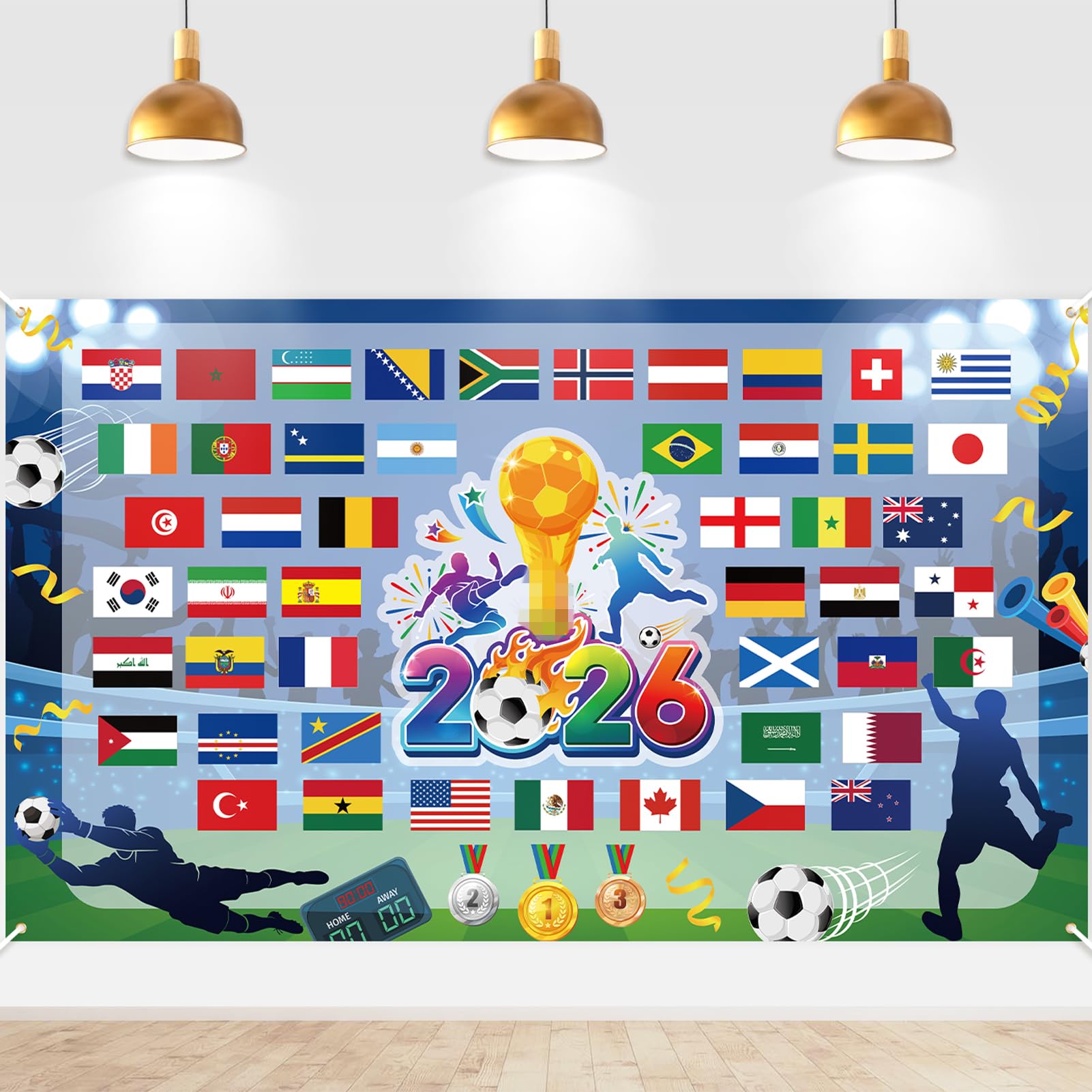 DPKOW Decoration Football World 2026 Flags Banner Backdrop Flag 48 Teams Countries Football World 2026 Flags Decorations 48 Nations Poster for Bars Indoor Outdoor Viewing Areas, 185 * 110cm