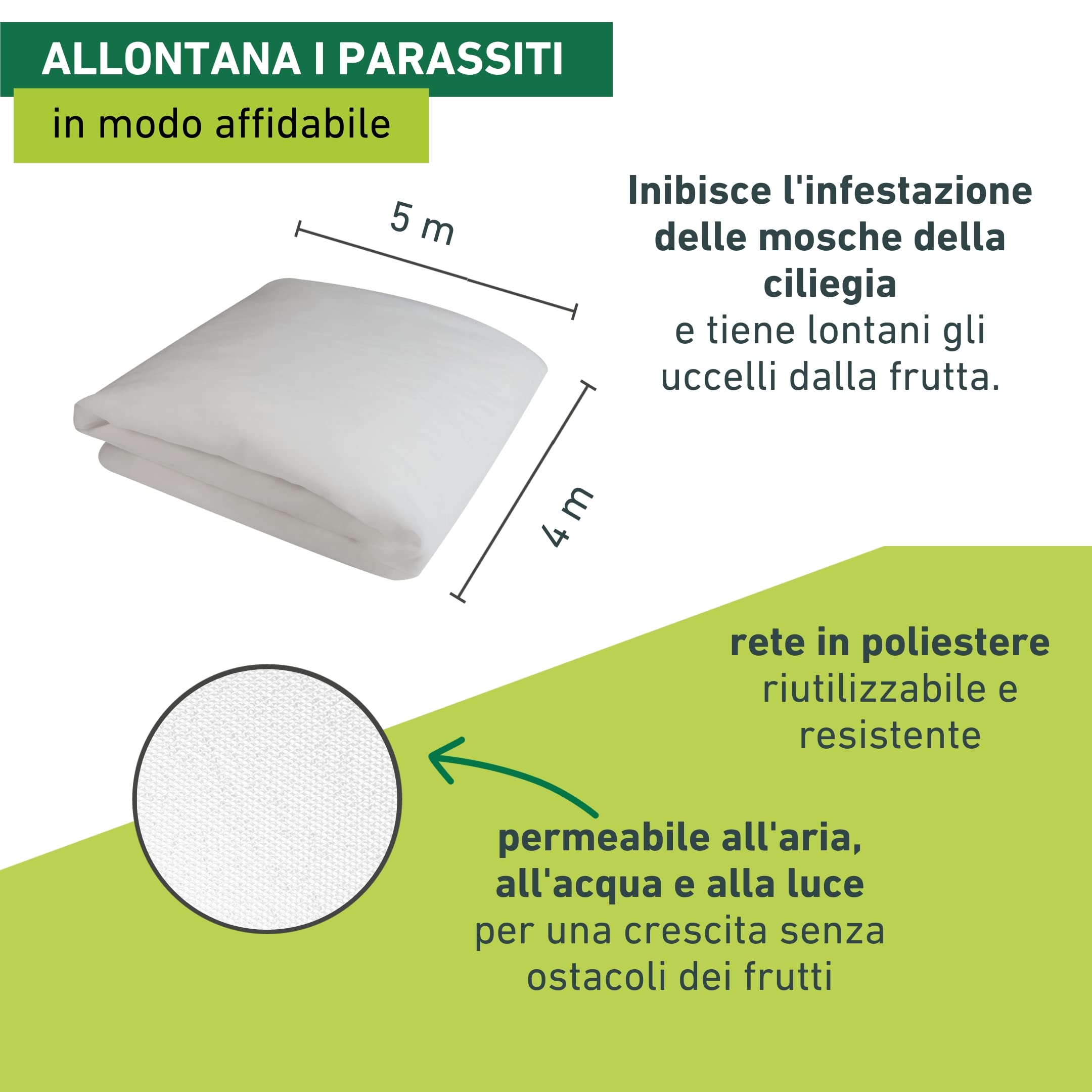 Windhager Rete per mosca all'aceto di ciliegia, protezione contro insetti e uccelli per alberi da frutto, bianco, 4 x 5 m, 06778