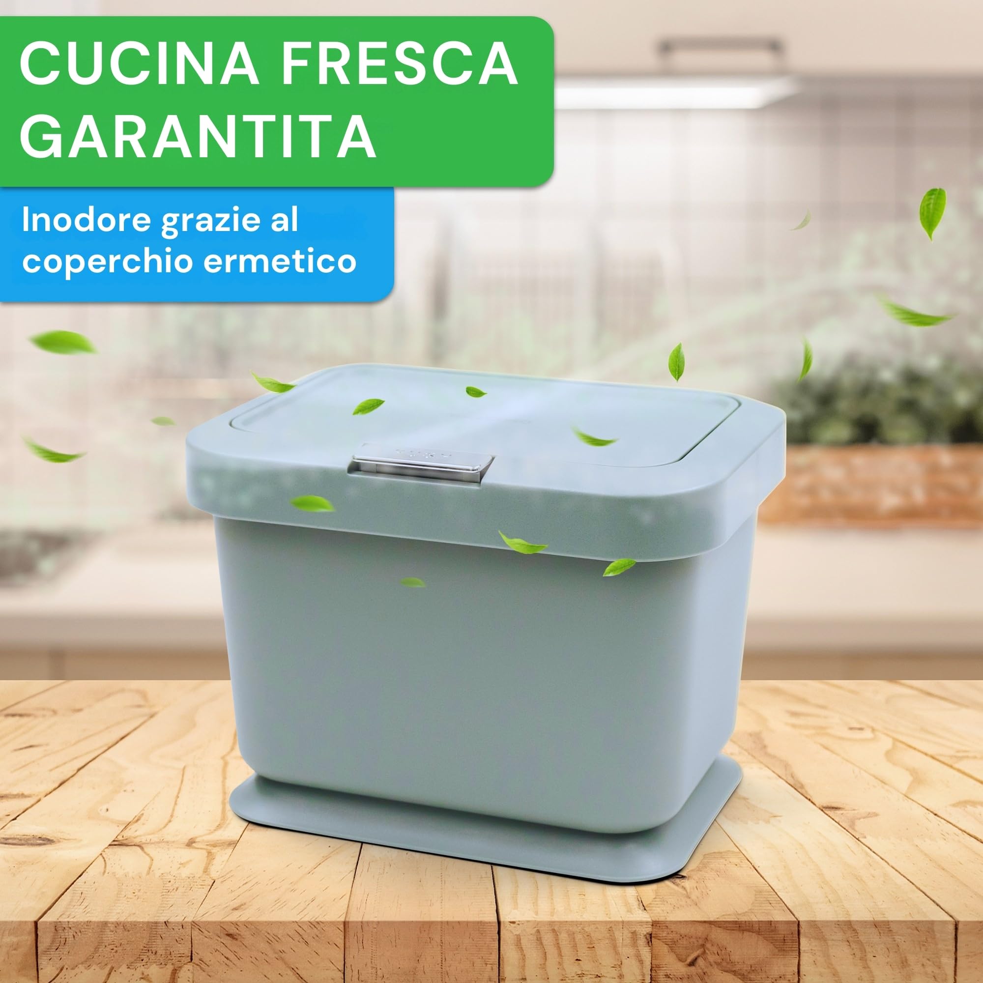 YourCasa - Pattumiera biometrica da cucina, 5 l, coperchio con meccanismo a pressione pulsante, secchio per compost per tutti i giorni, contenitore per rifiuti biologici, inodore, per piccoli