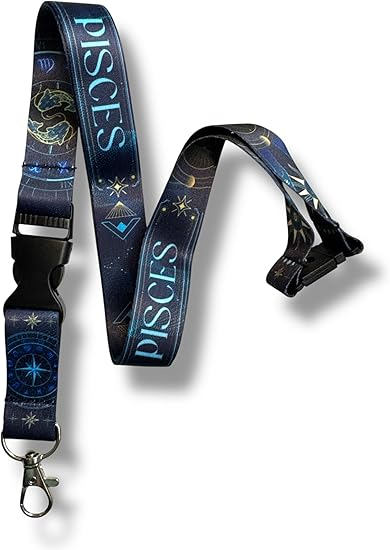 PAC Supplies Global Zodiac Sign Lanyard with Astrological Star Pattern, Celestial Design
