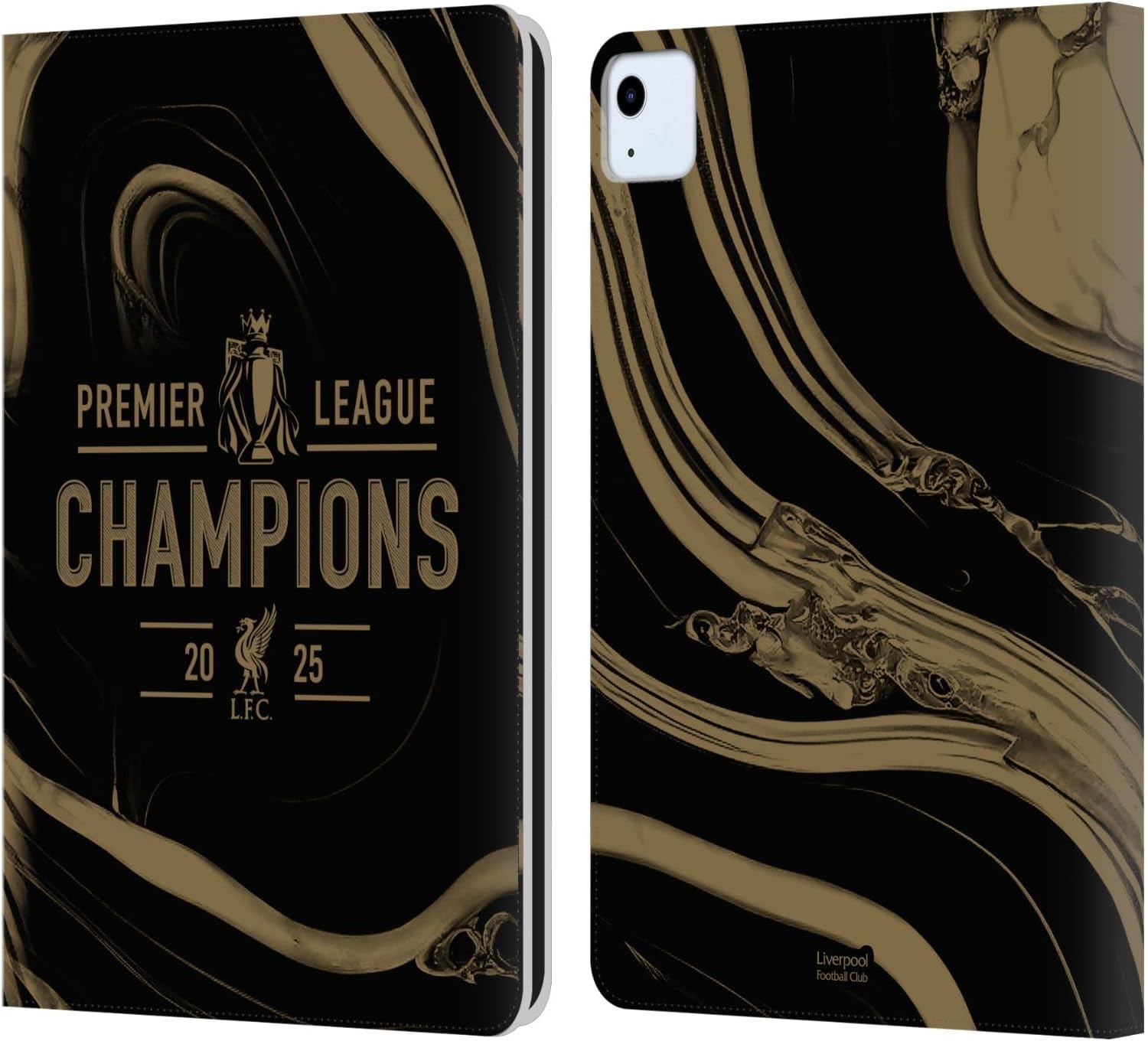 Head Case Designs Officially Licensed Liverpool Football Club Black Marble 2025 Premier League Champions Leather Wallet Case Compatible with Apple iPad Air 11 2020/2022/2024/2025