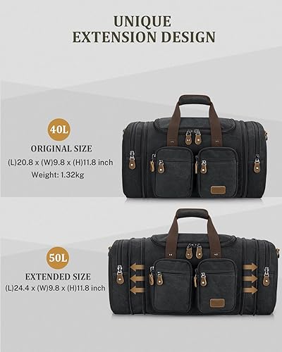 Miniatura 7 de Gonex Bolsa de lona para viajes, expandible resistente al agua, 50 L, bolsa de gimnasio para fines de semana y noche, con bolsillo de separación en