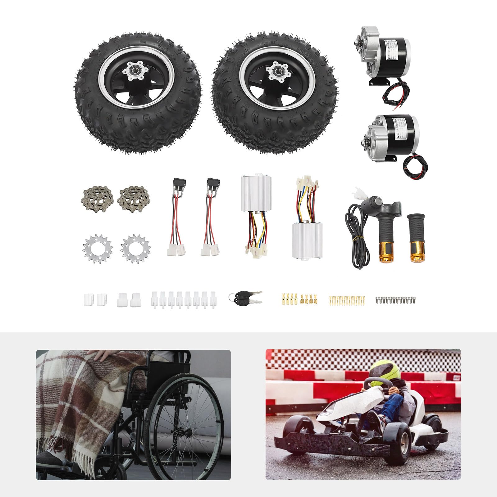 350 W, 36 V, elektryczny skuter elektryczny z 2 kołami 10", 2 silniki, przekładnia szczotkowa, wyświetlacz cyfrowy, IP33, nośność 200 kg, do gokartów, e-skuterów, mobilności seniorów
