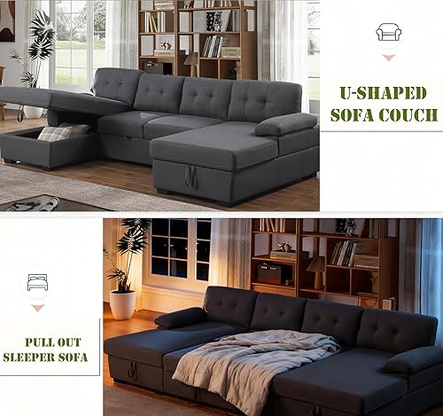 Miniatura 12 de asunflower Sofá cama modular modular con cama extraíble, sofá cama de 6 plazas, sofá cama con almacenamiento en forma de U, sofá cama para sala de