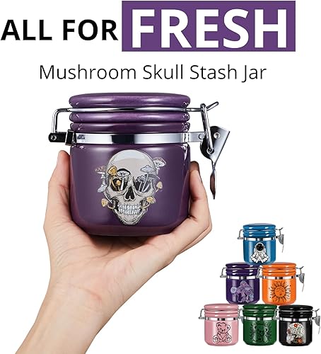 Miniatura 7 de Tarro hermético de calavera de hongos, media onza (8.5 fl oz), recipiente hermético a prueba de olores, mantiene las hierbas frescas, soporte para