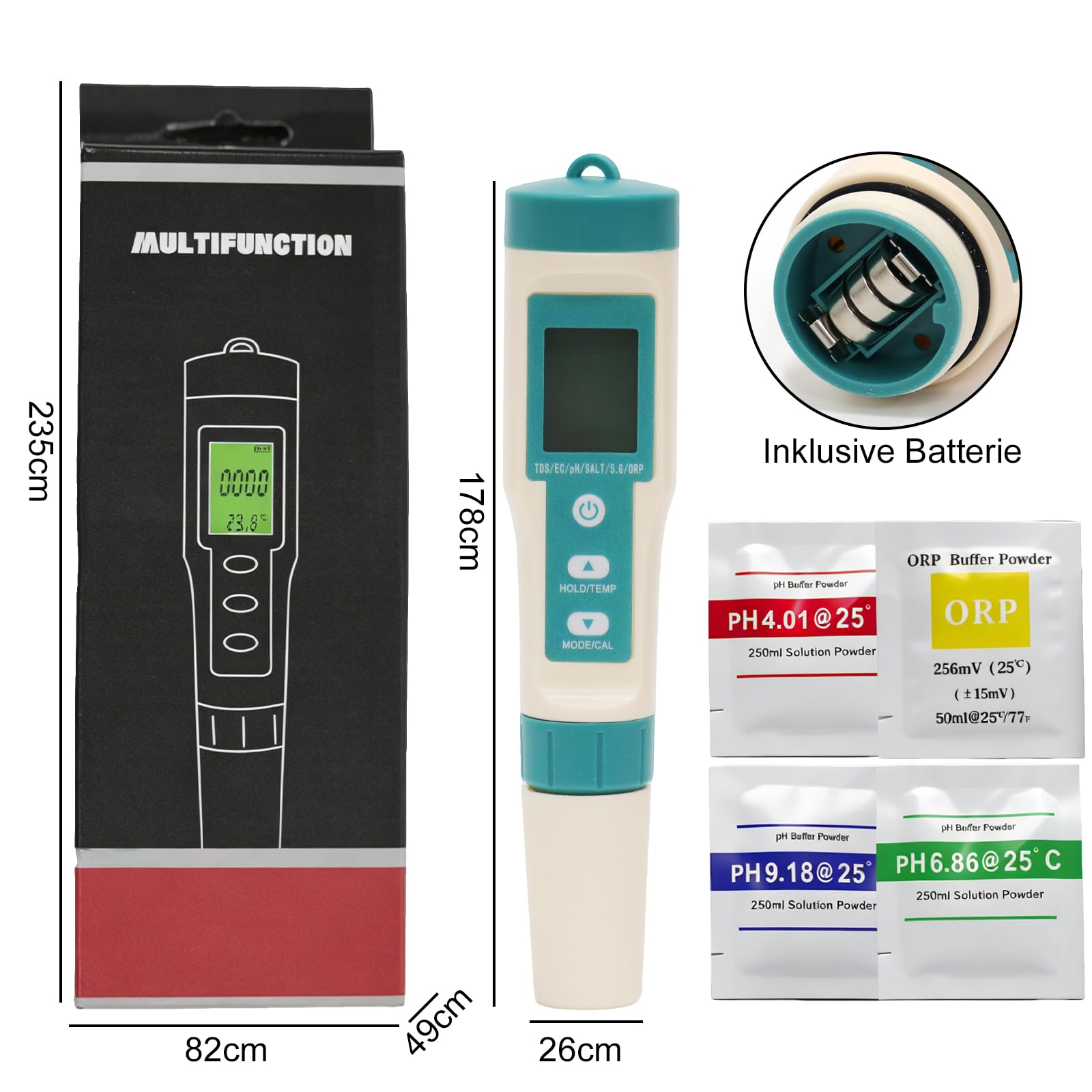 pH Salzgehalt Messgerät Pool, Pool Tester Digital 8 in 1, TDS Messgerät