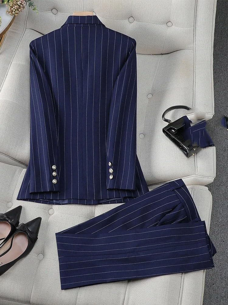 Women Striped Business Work Wear Jacket Blazer and Trouser Formal 2 Piece Set
