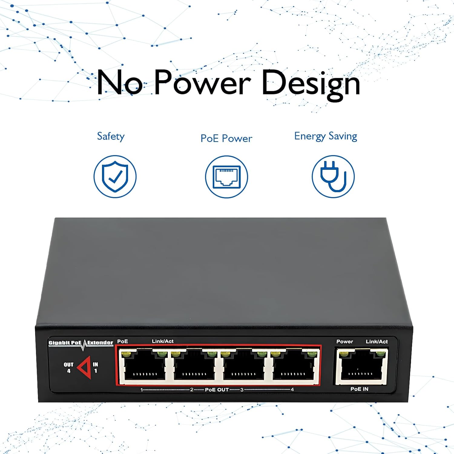 PoE Extender Switch with Gigabit Speeds, 48V 60W PoE++ (802.3bt) Input & 4 PoE Outputs, IEEE 802.3af/at/bt, 6KV Surge Protection, No External Power Required