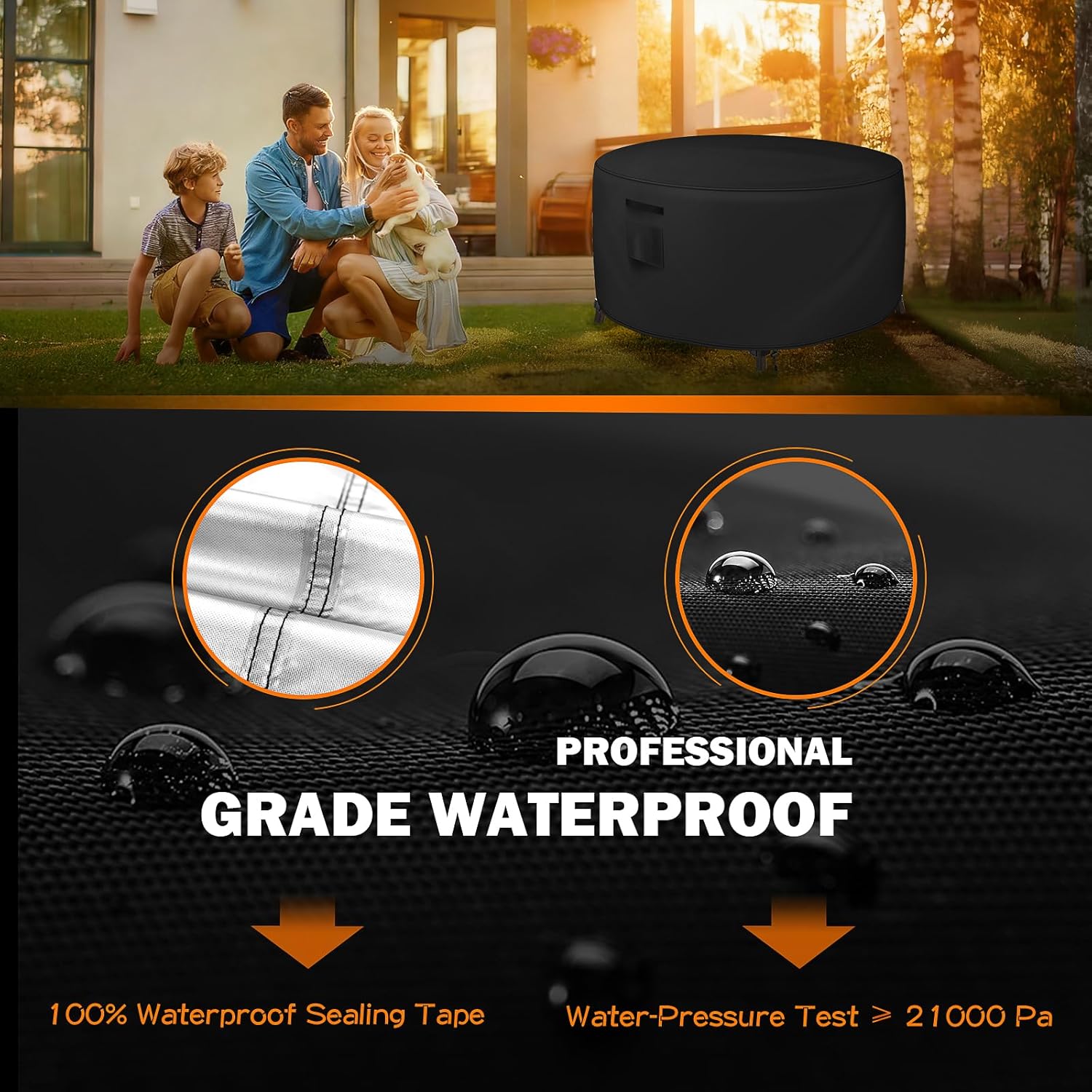 Round Patio Table Cover, Outdoor Table Covers Waterproof, UV Resistant Outdoor Lawn Patio Furniture Covers, 94" DIA x 28" H