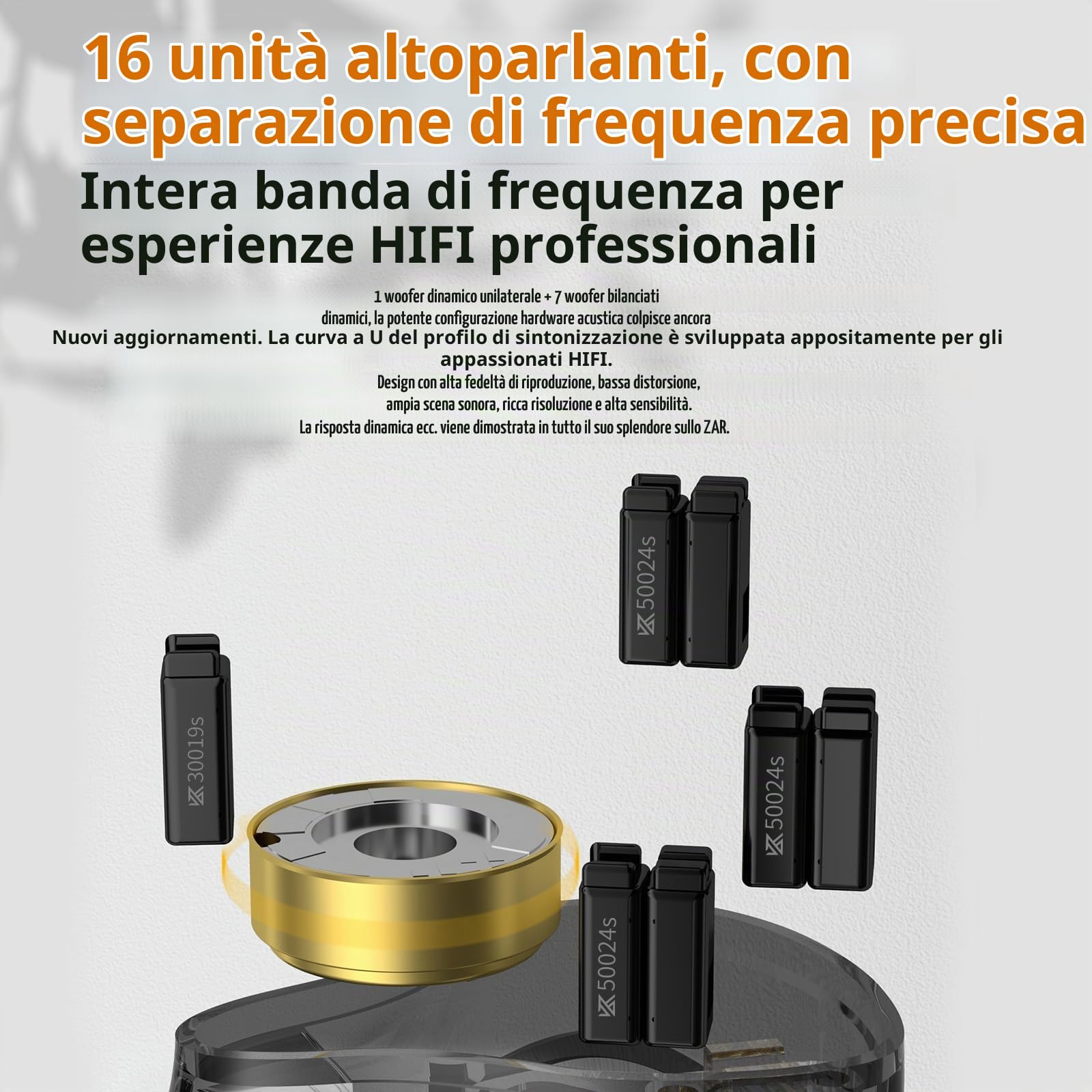 KZ ACOUSTICS ZAR - Cuffie intrauricolari ibride con driver 1DD+7BA, divisione di frequenza elettronica, isolamento acustico HIFI, con cavo staccabile placcato argento a 8 fili per audiofili