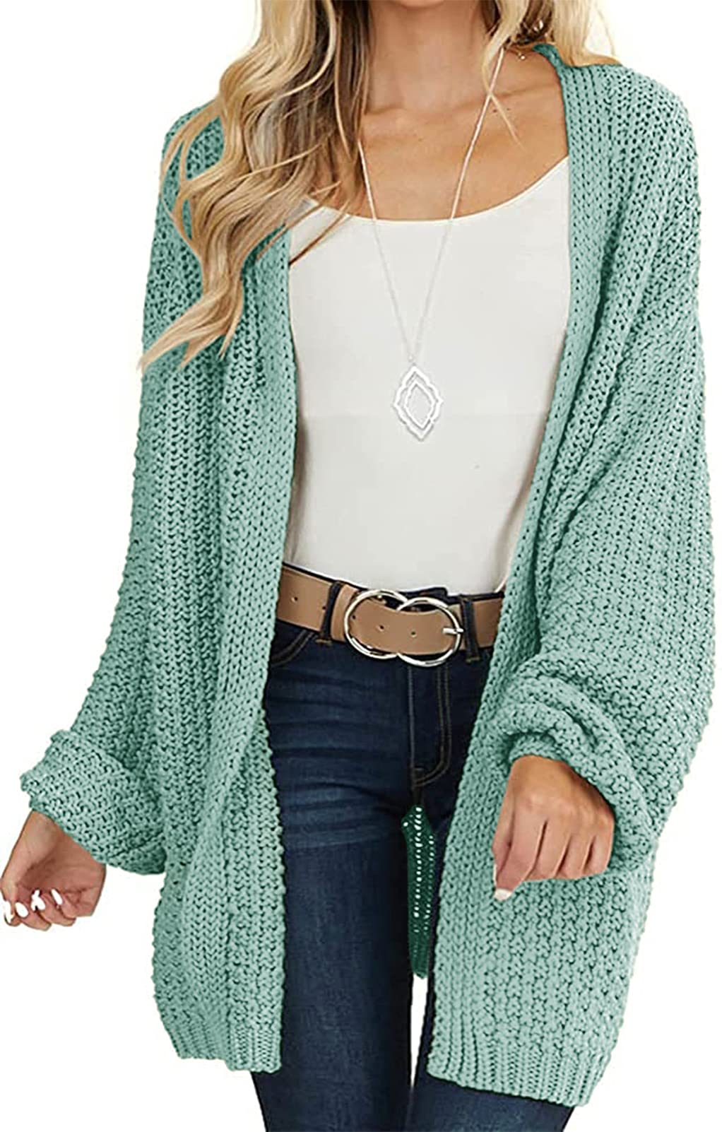 MEROKEETYWomen's Open Front Chunky Knit Sweater Oversized Lantern Sleeve Cardigan Outwear