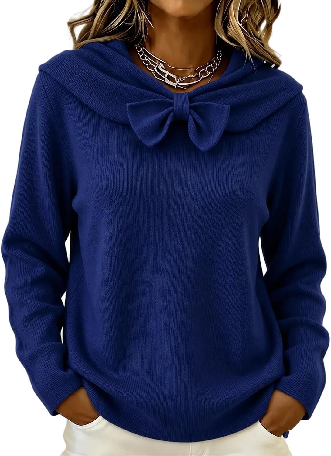 Womens Fall Winter Cute Bow Long Sleeve Oversized Sweaters