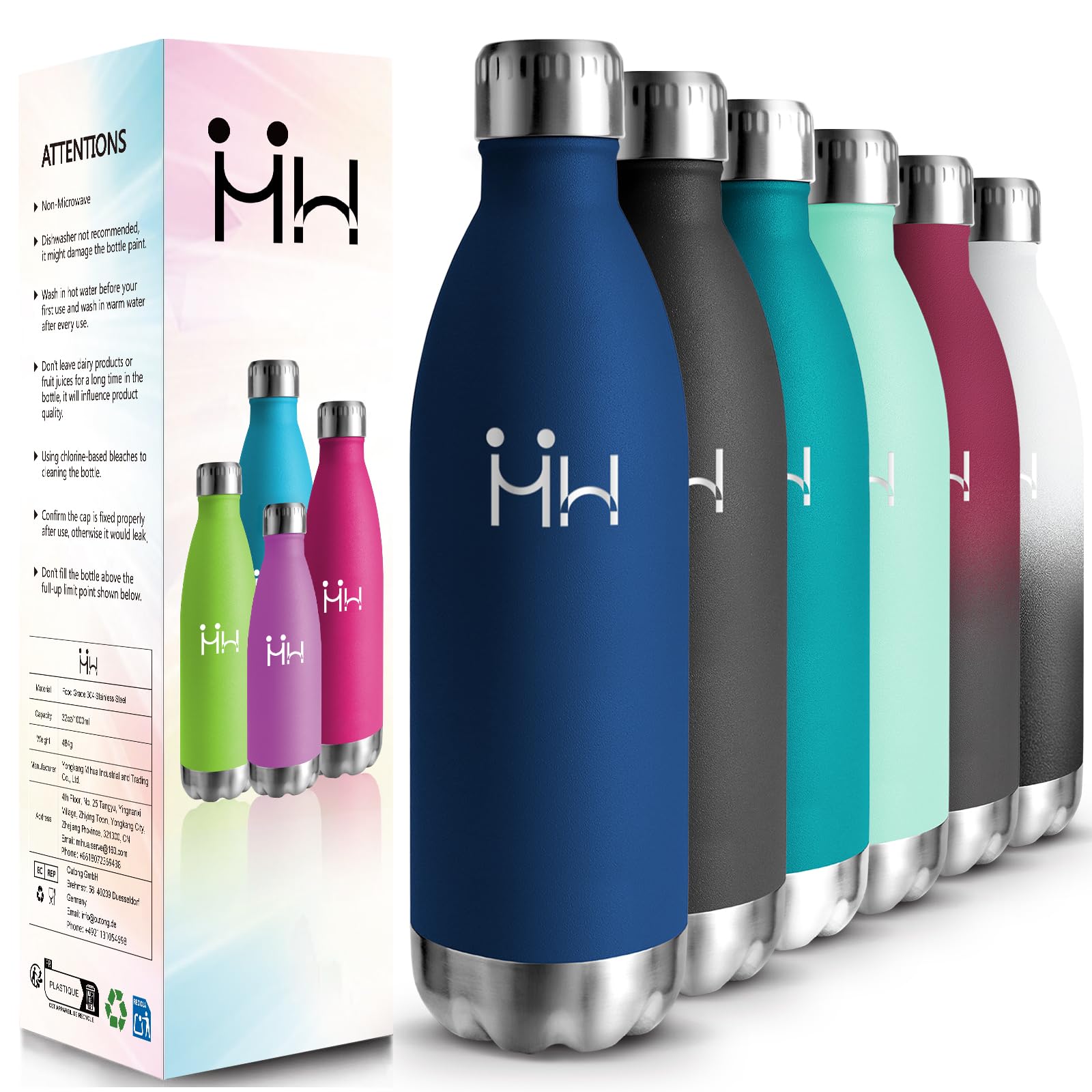 HoneyHolly Borraccia Termica, 18/8 Acciaio Inox Bottiglia Termica - 1000ML - Senza BPA Borraccia Palestra, Isolato Sottovuoto, Antigoccia, Bottiglia Acqua Termos per Scuola, Sport, Ufficio