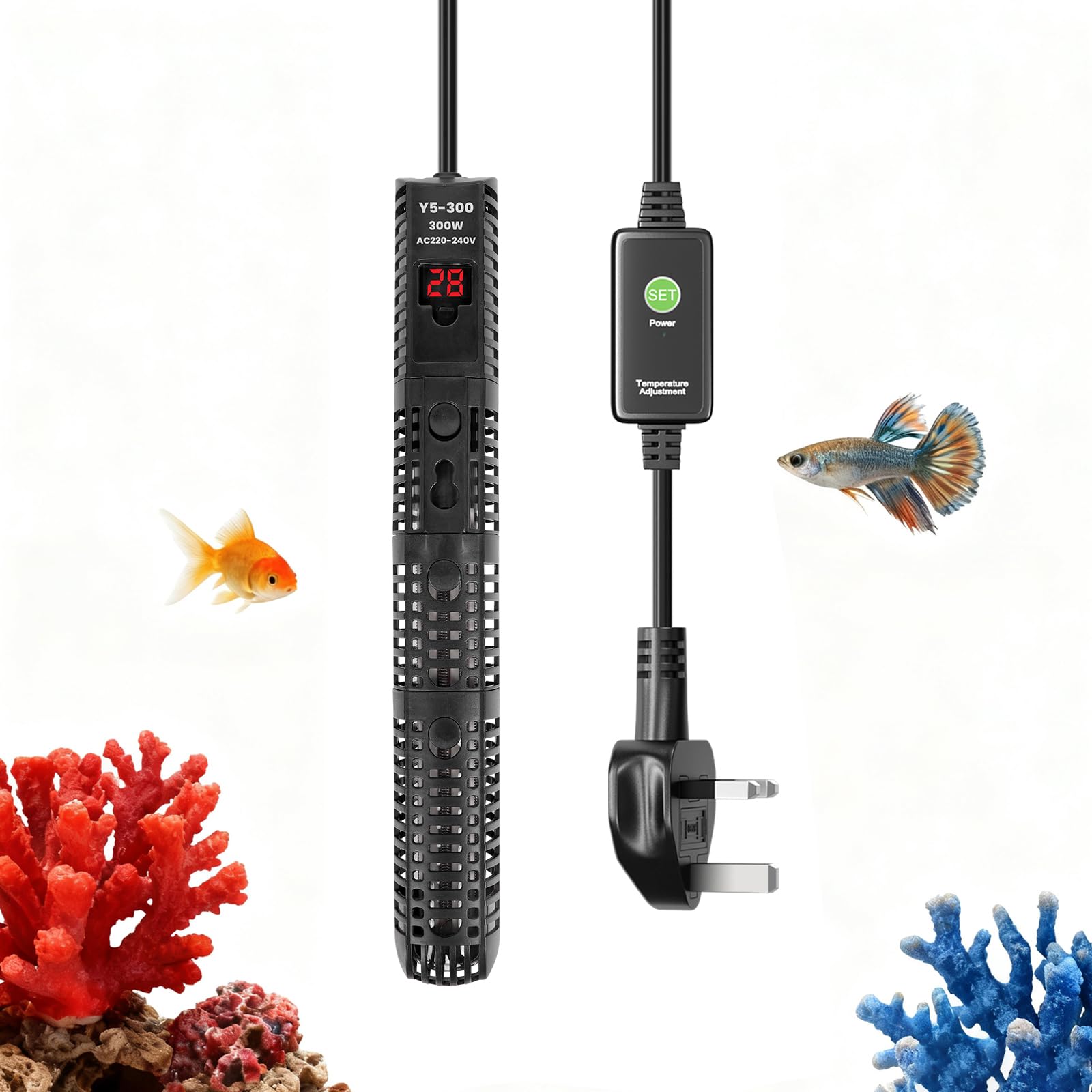 Luxvista 300W Aquarium Heater Digital Fish Tank Heater, Submersible Turtle Tank Heater for Tropical, LED Display of Water Temperature for 250L Tanks, Freshwater Betta Turtle