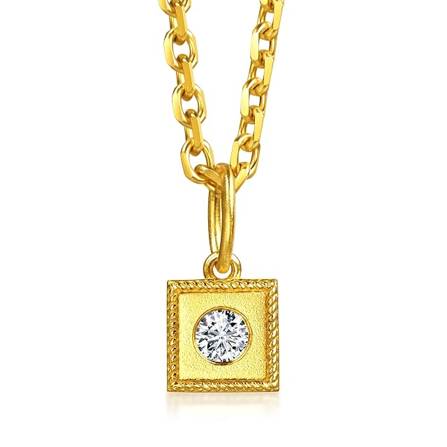Chow Sang Sang CHOW SANG SANG 999 Gold MINTY Collection Square Diamond Pendant for Women 96730P [Necklace not Included]