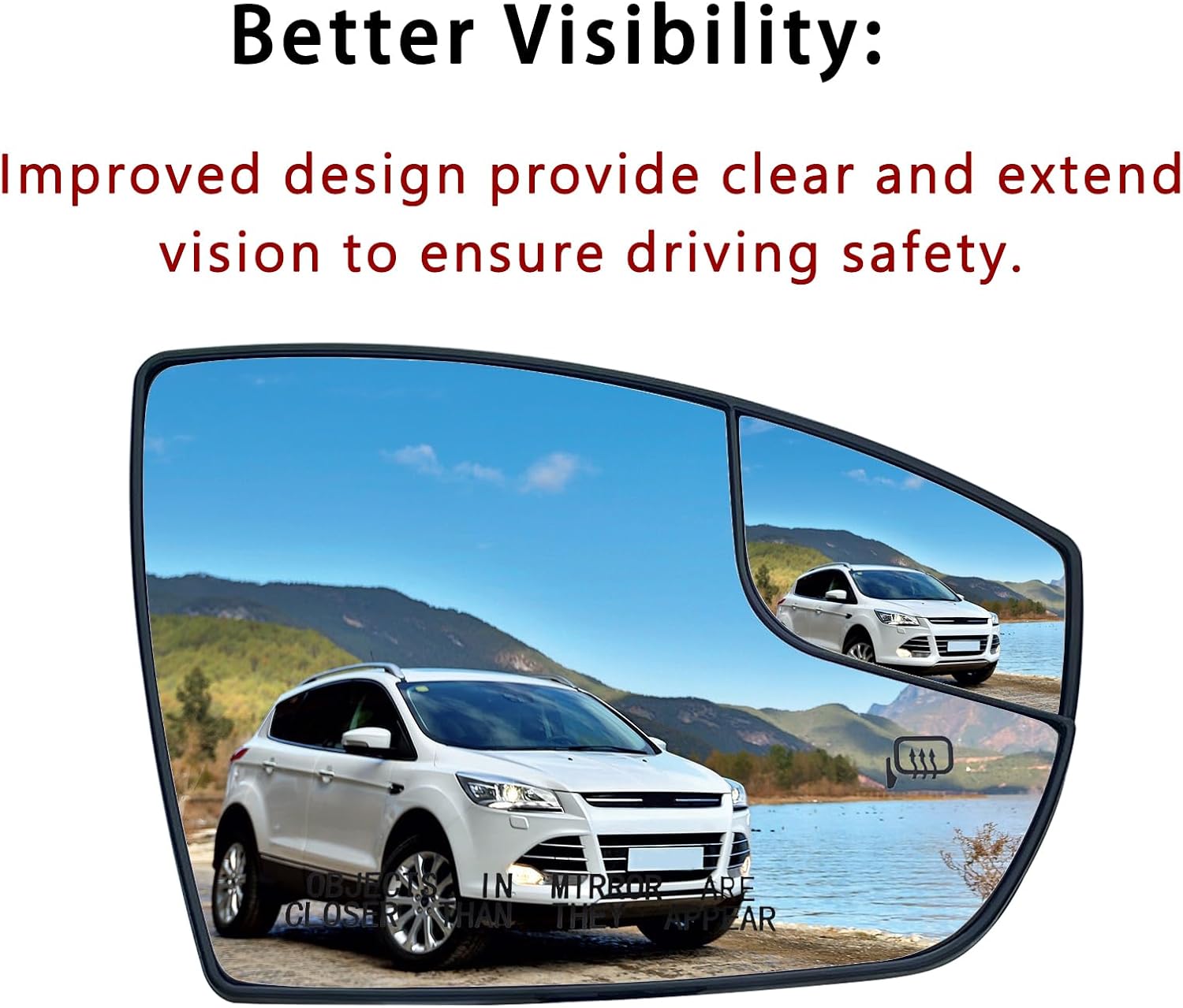 Right Passenger Side Heated Mirror Glass Replacement For 2013 2014 2015 2016 Ford Escape 2013 2014 2015 2016 2017 2018 Ford C-Max - Power Heated, with Backing Plate