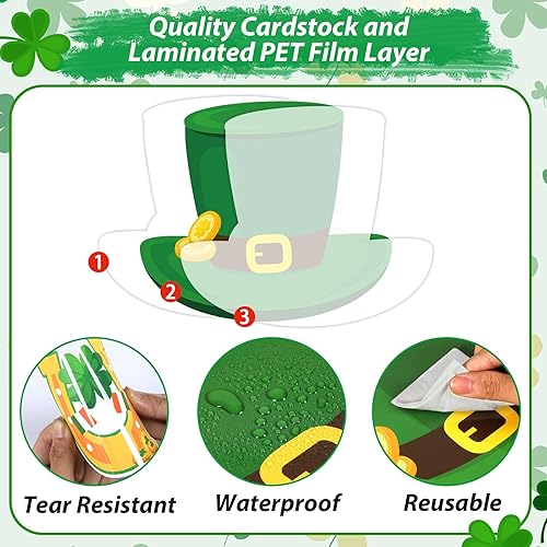 Miniatura 3 de gisgfim Juego de decoración de tablón de anuncios del Día de San Patricio, recortes de bordes de trébol de la suerte para fiestas, escuela, aula,