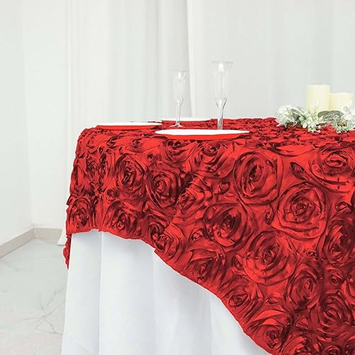 Miniatura 2 de Efavormart - Mantel cuadrado con diseño de roseta 3D, 72 x 72 pulgadas, color rojo, para bodas, fiestas, eventos, banquetes